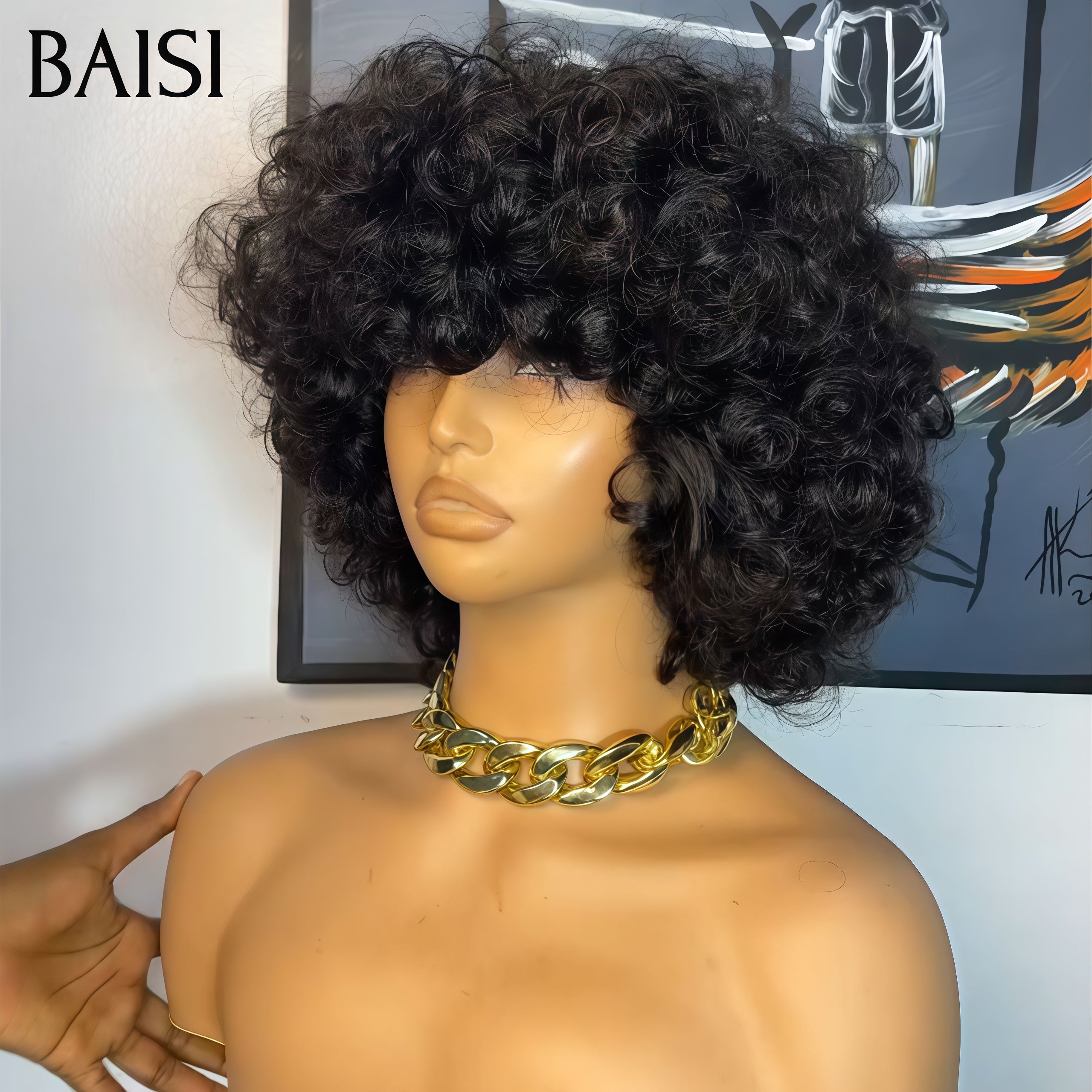 BAISI 300% densité sans Lace sans colle egg wave avec Frange BOB 75€ 12 Pouces ou  8 Pouces 100% Vietnam Hair Bob lisse Avec Frange Perruques Couleur Marron 4#  BS65