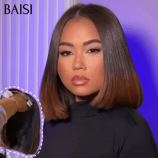 BAISI lace closure Lisse BOB 10 Pouces en couleur 1BT4# 76€ ou 5x5 lace tranparente 12 Pouce #1Bmix27  Miel avec Racine noir ou Bordeaux 99J en 100% Cheveux Humains Code:FR38