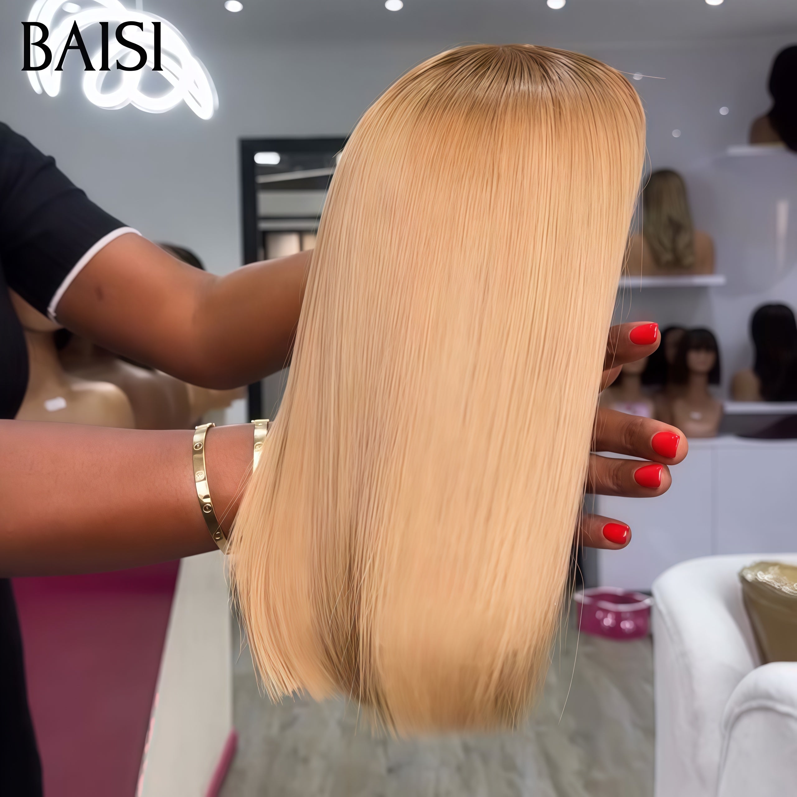BAISI 2x6 Lace Perruque Lisse Miel 4T27# ou #613 Blonde 8 Pouces 99€ En 100% Cheveux Humains Vietnam Hair