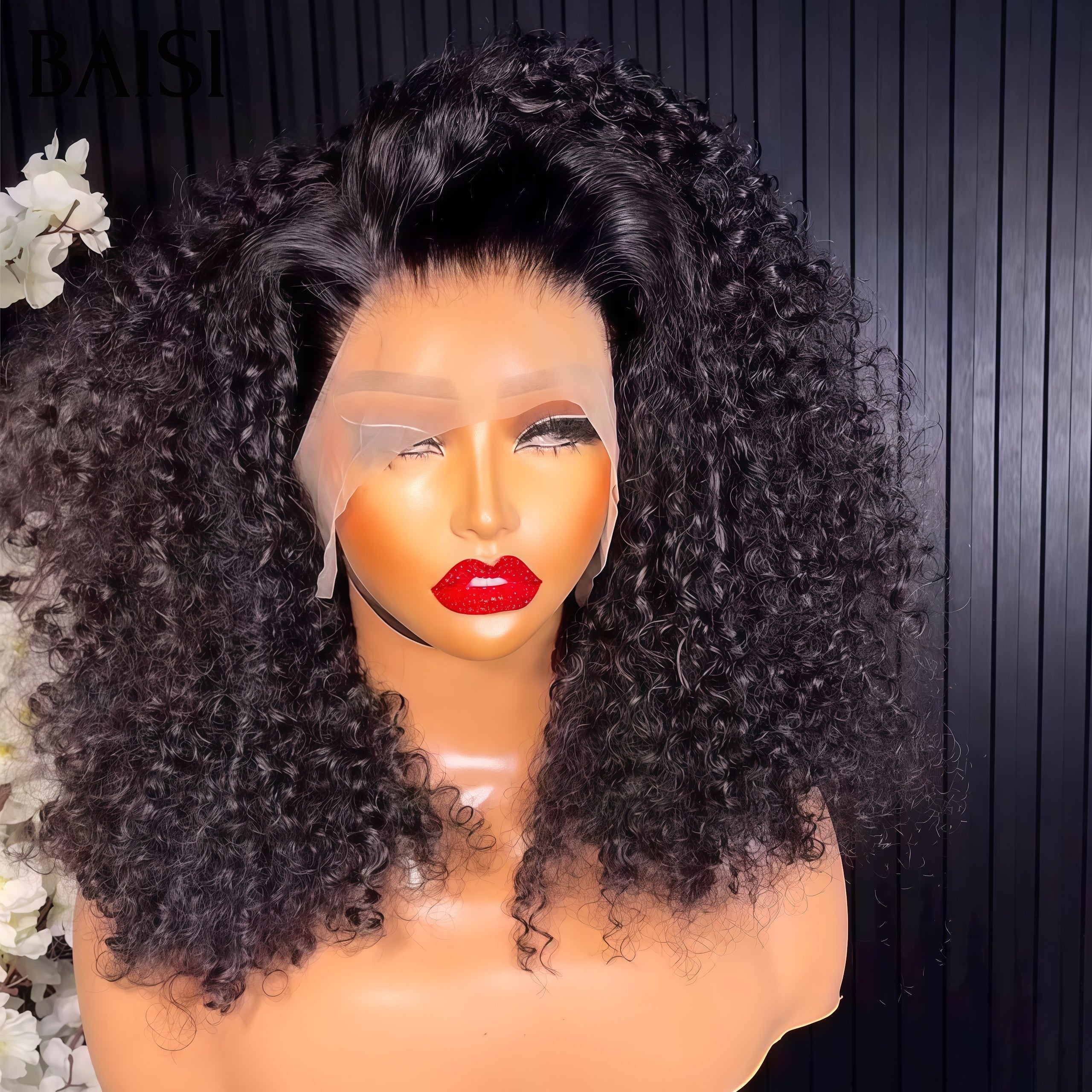 BAISI 13x4 Lace frontal Perruque Afro Curl 18 pouce 99€ Raw Hair en 100% Vrais Cheveux Humains