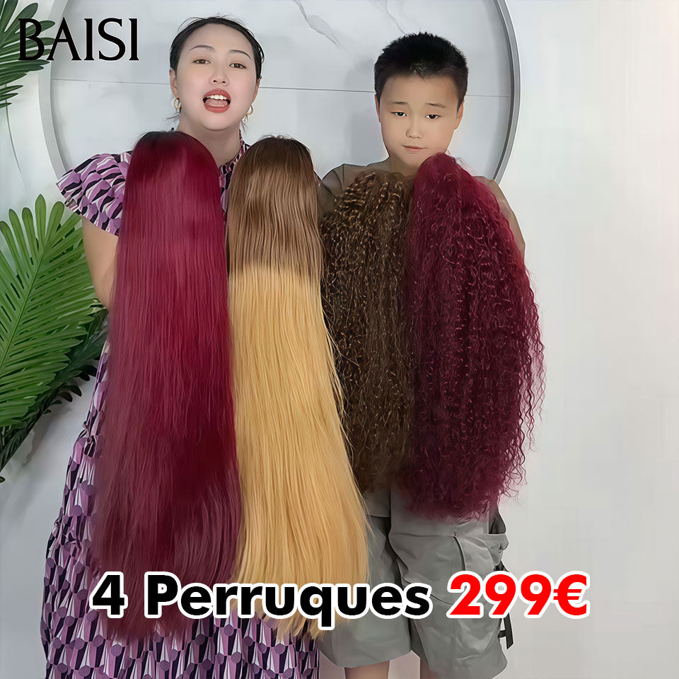 BAISI 4 perruques Offre spéciale 299€ 12 pouce lisse et water wave en 100% Vietnam Hair