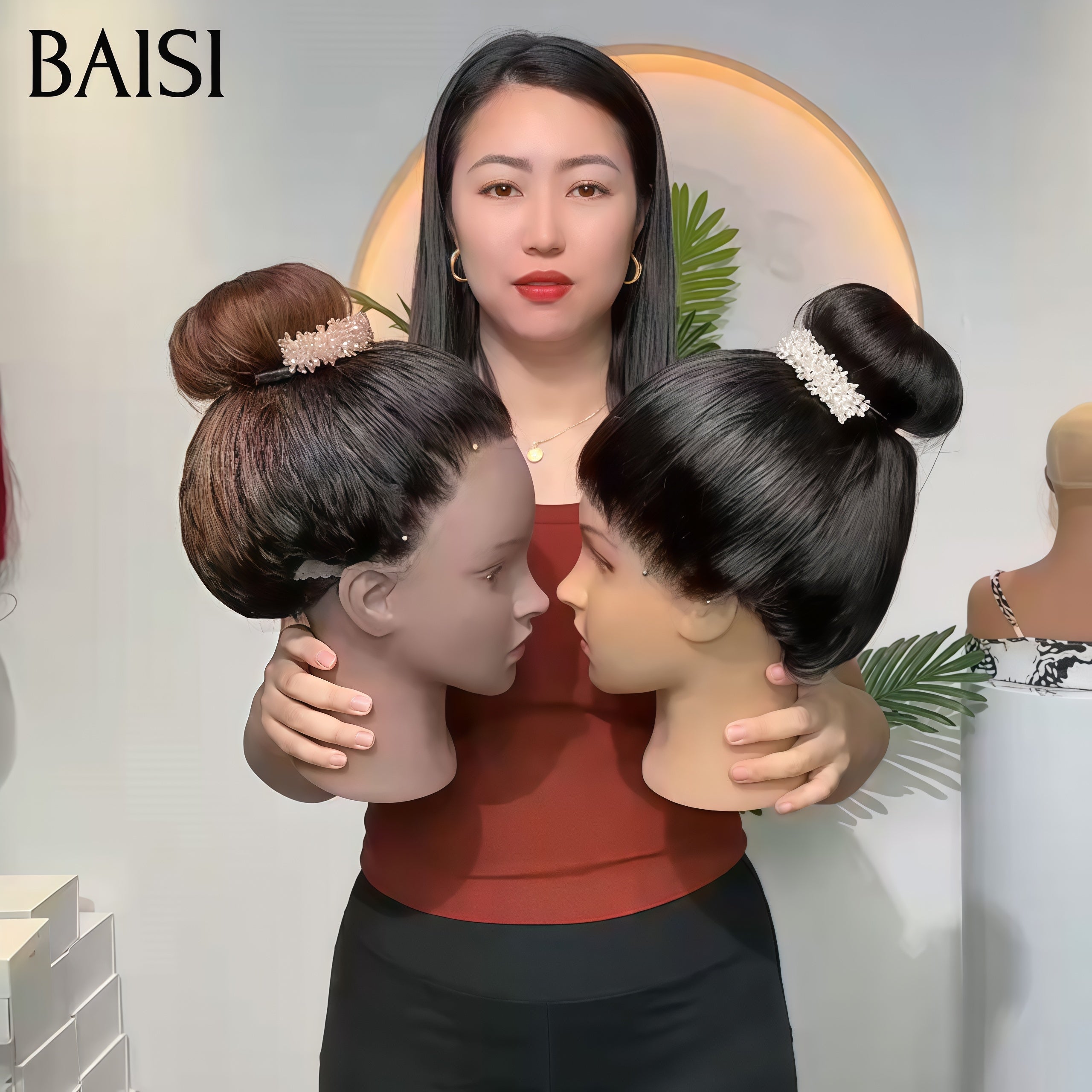 BAISI Perruque 13X4 lace frontal kinky straight Chignon Marron 1BT4# 169€ ou lisse Chignon NOIR 149€ comme sur la vidéo 100% identique 100% Raw Hair