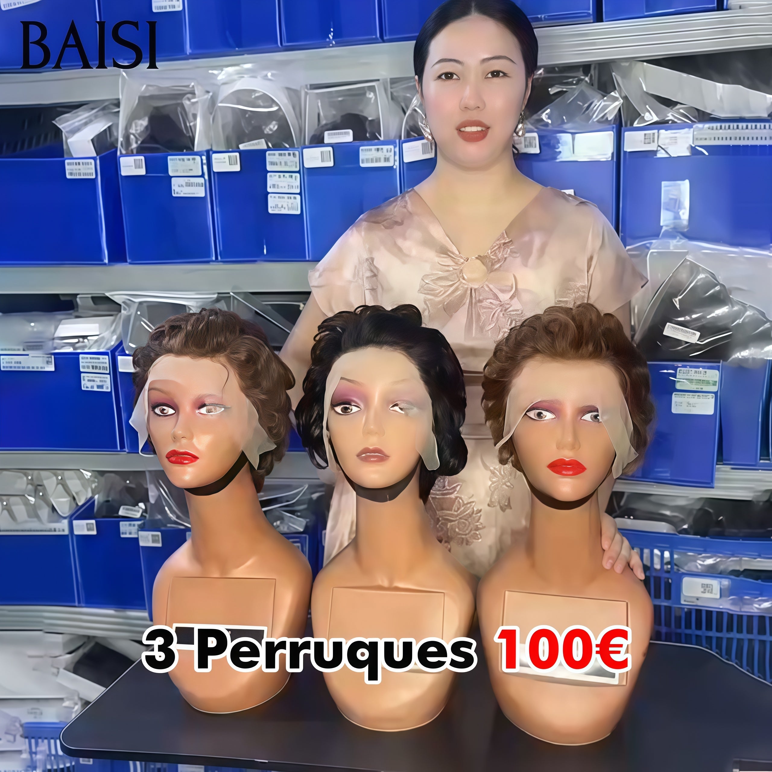 BAISI 3 perruques PROMO Offre spéciale 100€ 13X4 lace frontal pixie 3 couleurs marron et noir et mixte miel en 100% vrais cheveux humains
