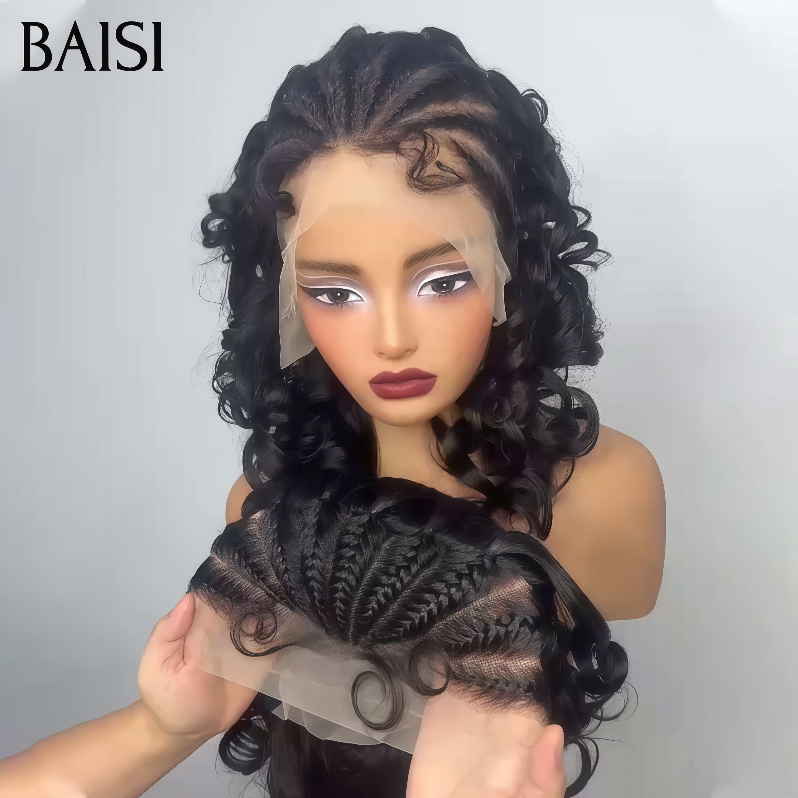 BAISI Grande PROMO 79€ 13X4 lace frontal avec natte Body wave 12 Pouces  NOIR en 100% Comme le montre l'image en 100% vrais cheveux humains