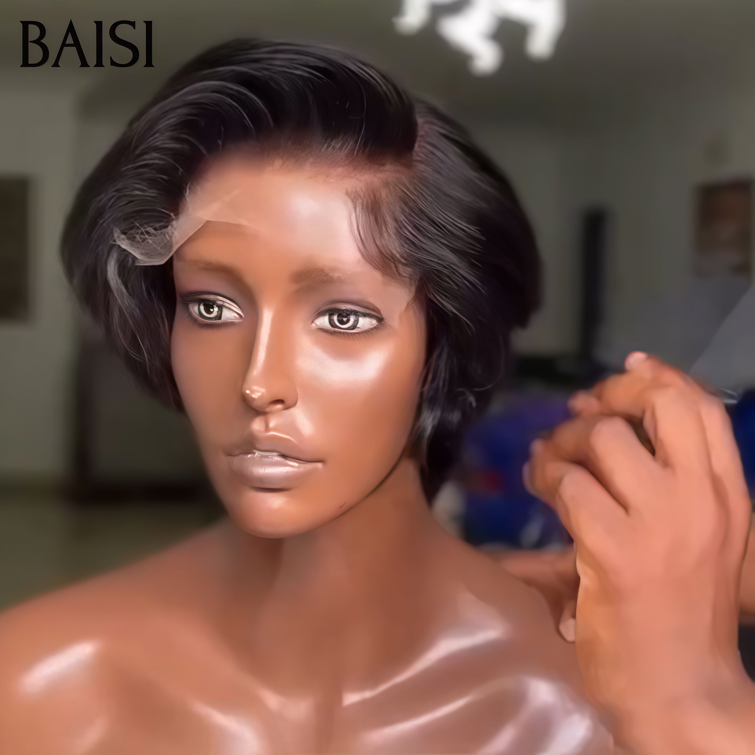 BAISI Pixie 45€ 13x4 lace frontal Lisse ou Coupe 89€ 13X4 Lace Frontal Perruque Bouclée Wave Qualité TOP en Couleur Mixte miel en 100% Cheveux Humains