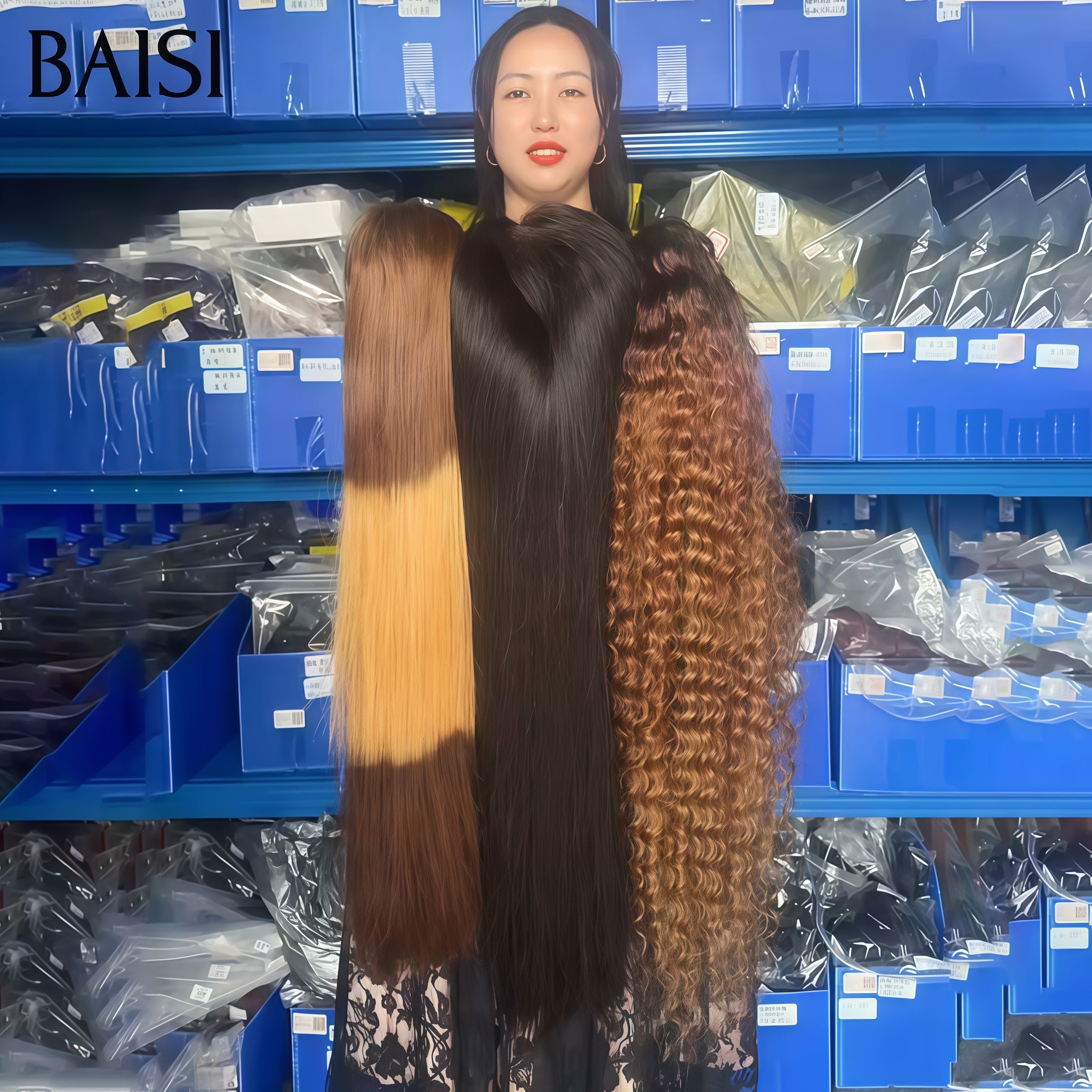 BAISI PROMO Ventes En Gros 3 Perruques 299€ 13X4 lace frontal 26 Pouces Lisse et curly en 100% cheveux humains