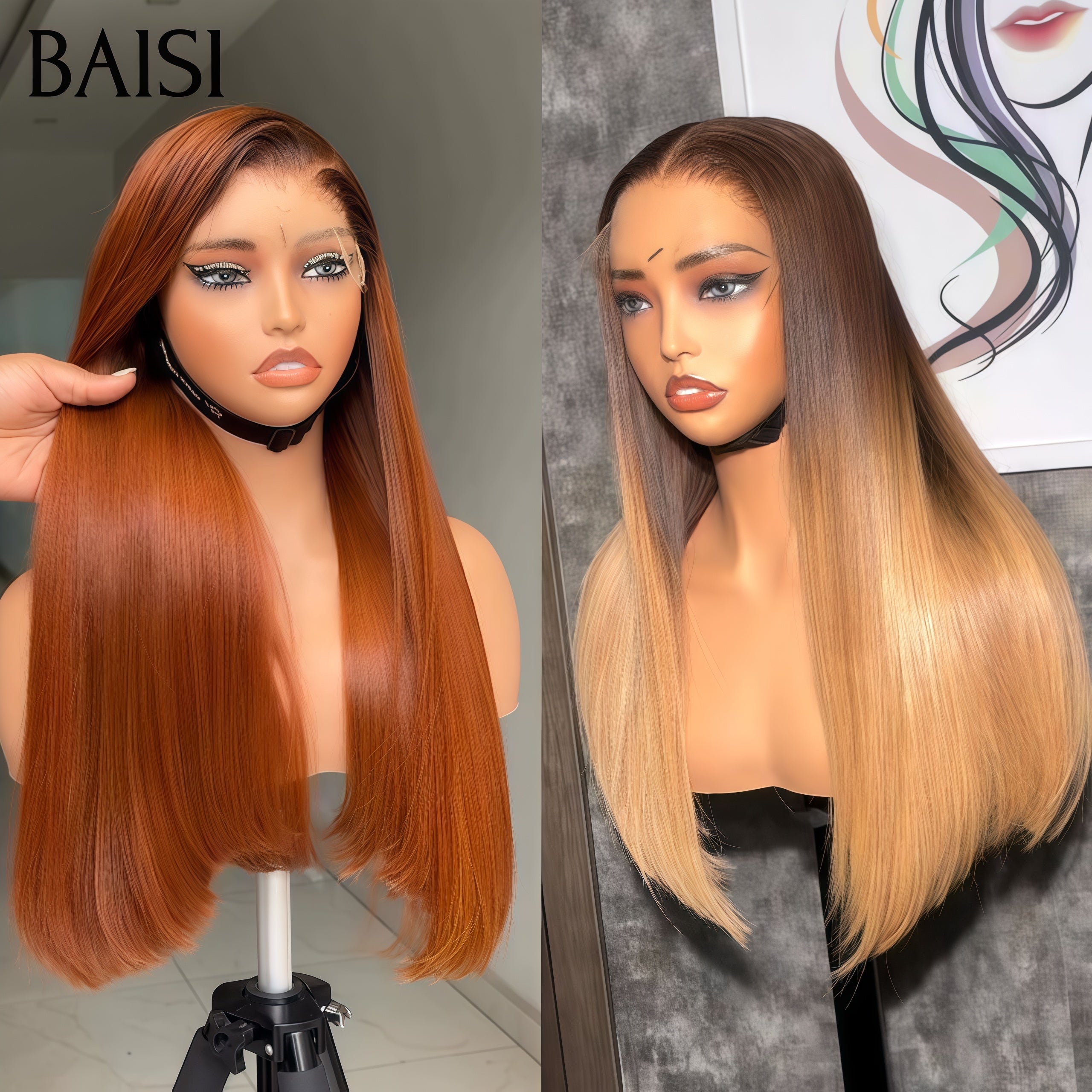 BAISI PROMO 2 perruques 100€ lace closure en couleur Marron 1B30# et Miel 4T27# de luxe SDD BONE Straight Lisse Bob Haute Qualité en 100% Vietnam Hair