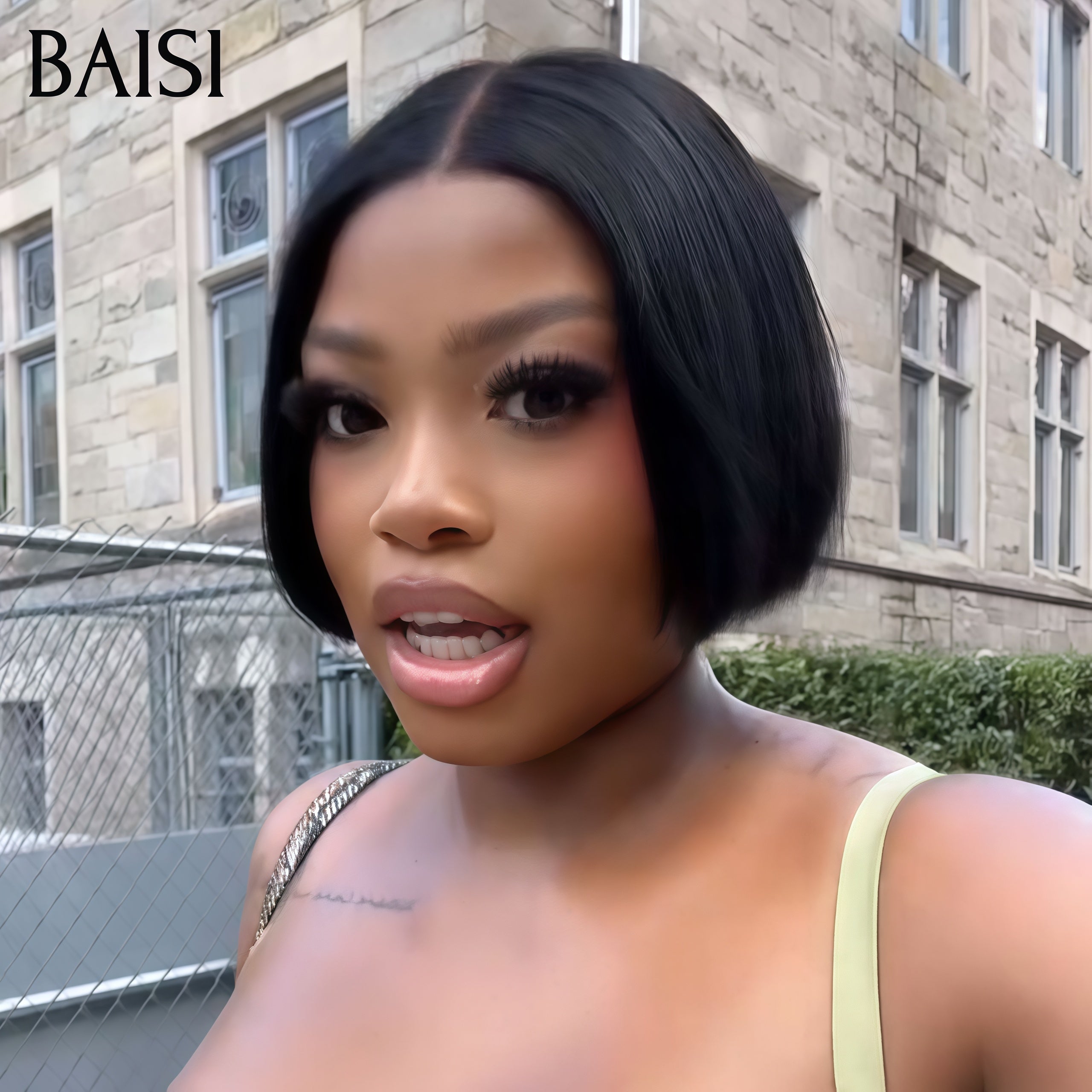 BAISI 4X4 lace closure Perruque Bob Lisse 8 Pouces Raw Hair 66€ NOIR ou 2x6 lace closure Vietnam Hair 85€ en 100% Cheveux Humains