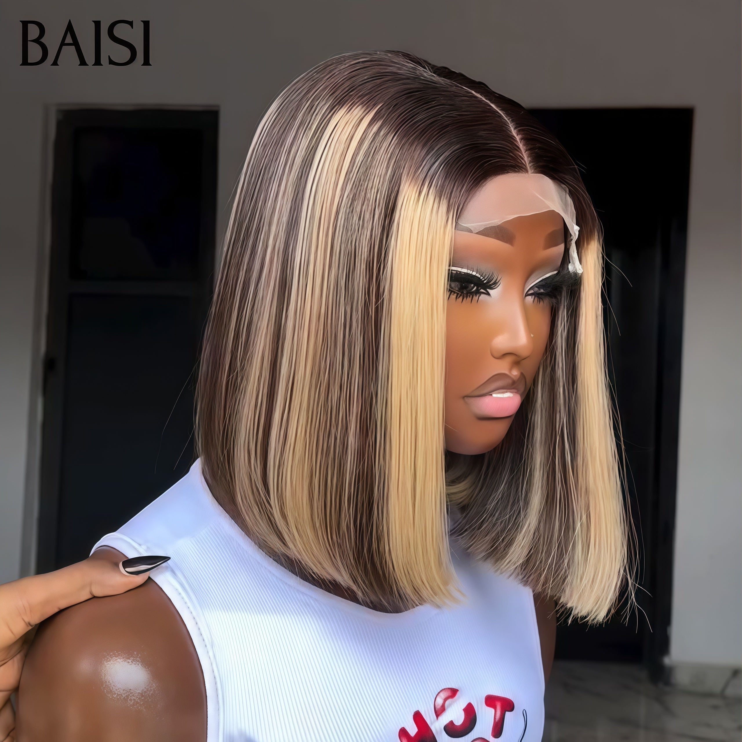 BAISI 2X6 lace closure perruque 100% Vietnam Hair Lisse BOB en couleur Marron Mixte Miel P4/27# de luxe SDD BONE Straight  Haute Qualité en 100% Cheveux Humains