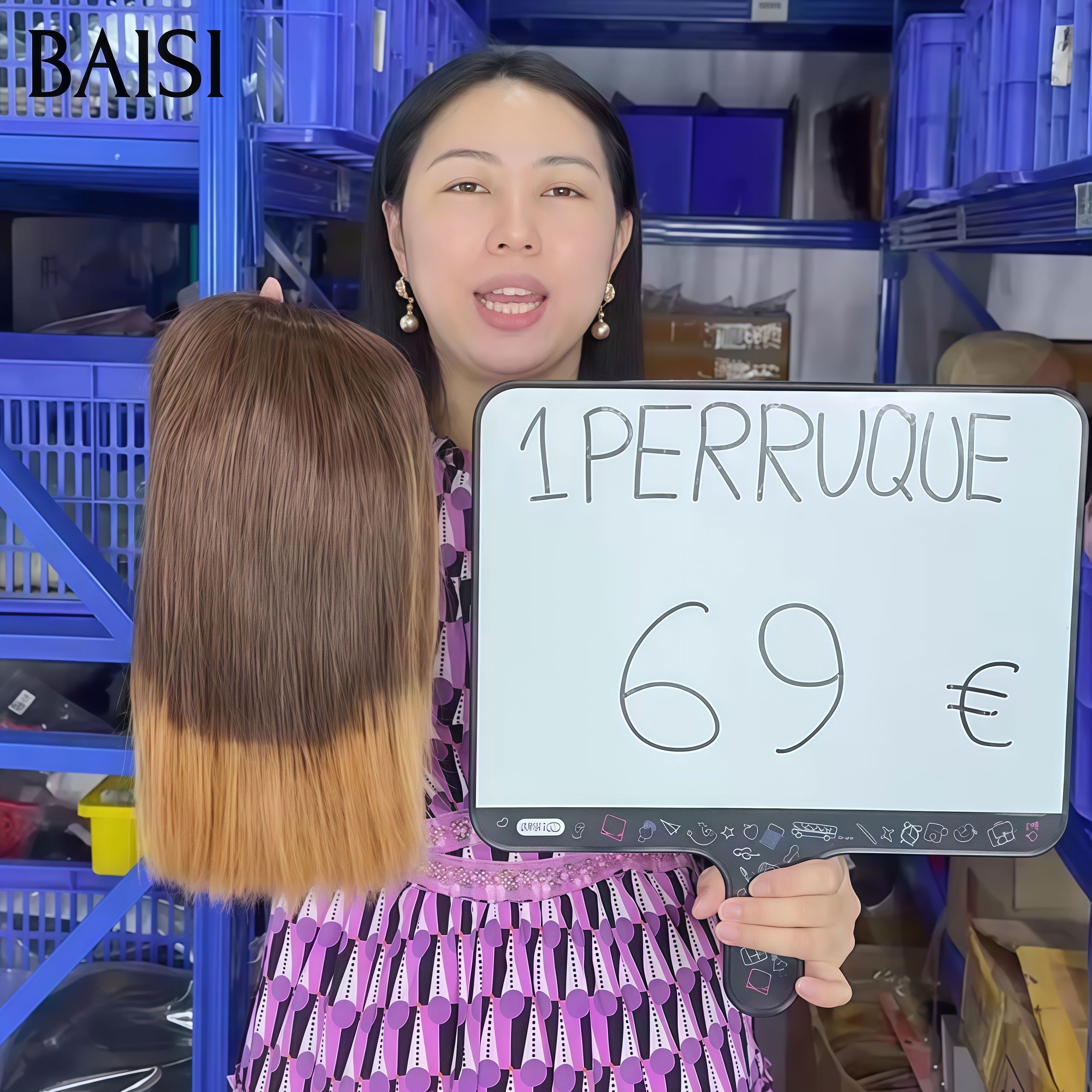 BAISI Moitié Prix 69€ 13x4 lace frontal Perruque Bob lisse 10 Pouces en couleur  Miel avec racine Marron en 100% Cheveux Humains
