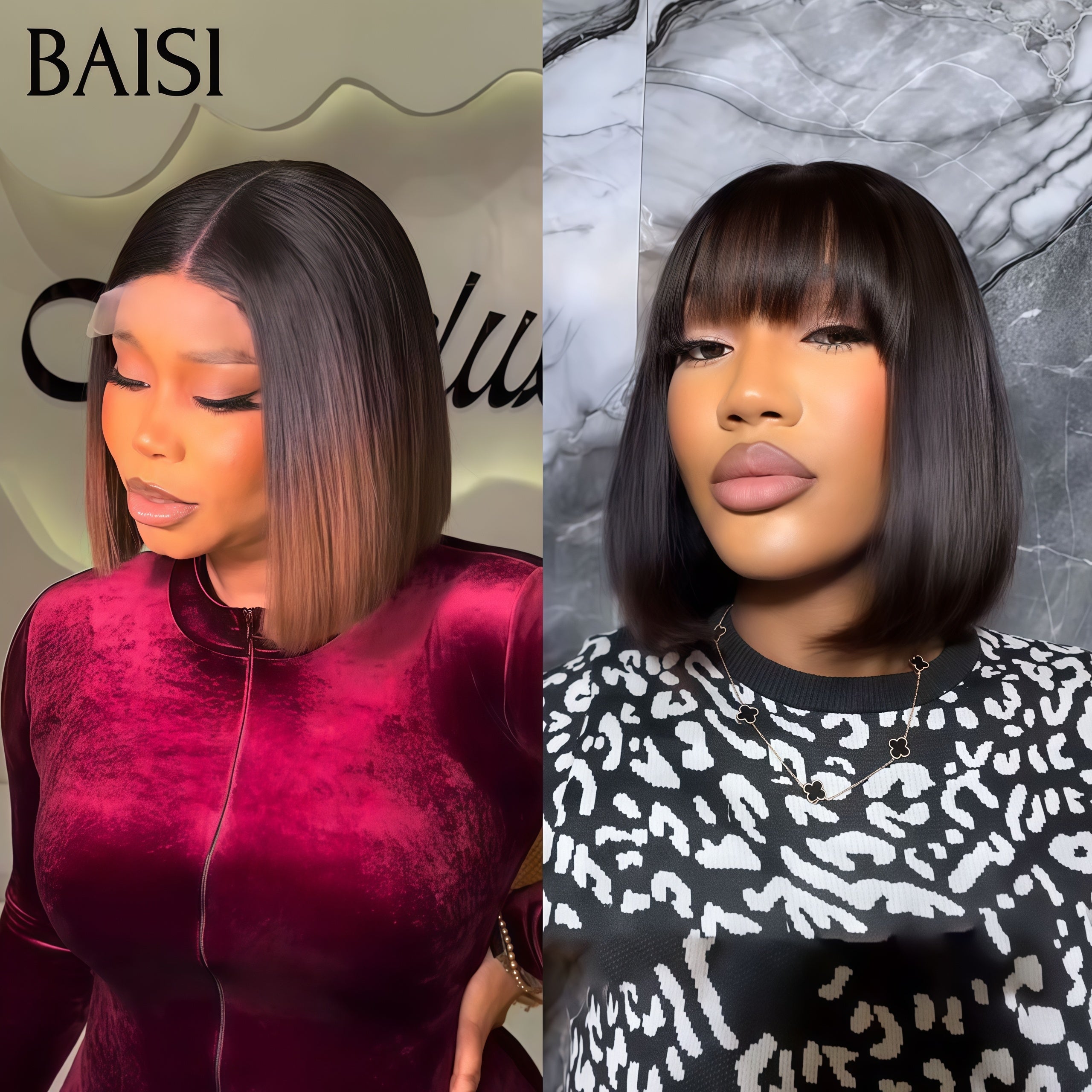 BAISI vente flash 2 Perruques + 1 FER gratuite = 119€ 4x4 lace closure Lisse Marron 1B4# 10 Pouces et BOB avec Frange 8 Pouces en 100% vrais cheveux humains , CODE: FR20