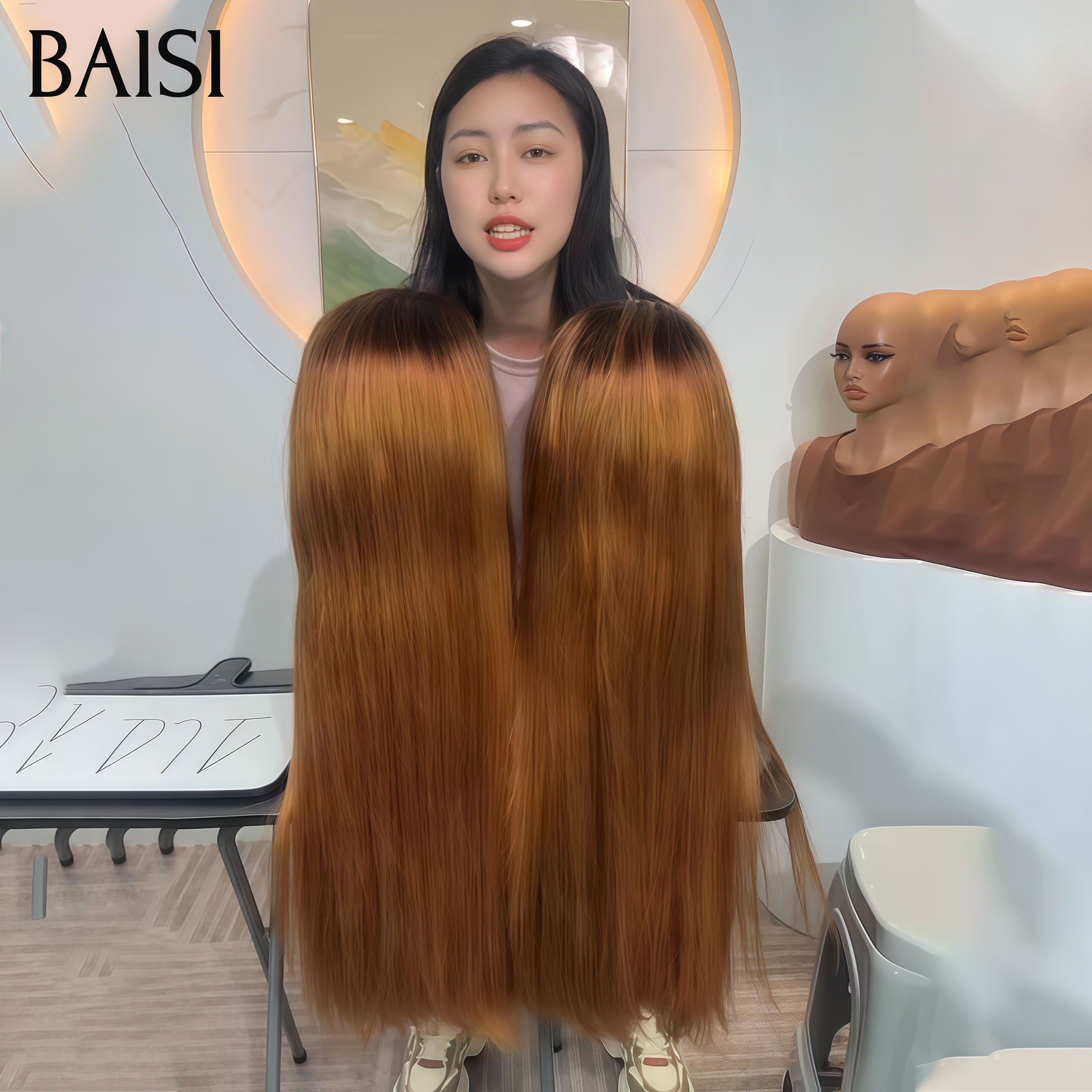 BAISI promo 2 perruques 100€ 8 Pouces 13X4 lace frontal Perruque Bob Lisse en couleur Marron en 100% Cheveux Humains