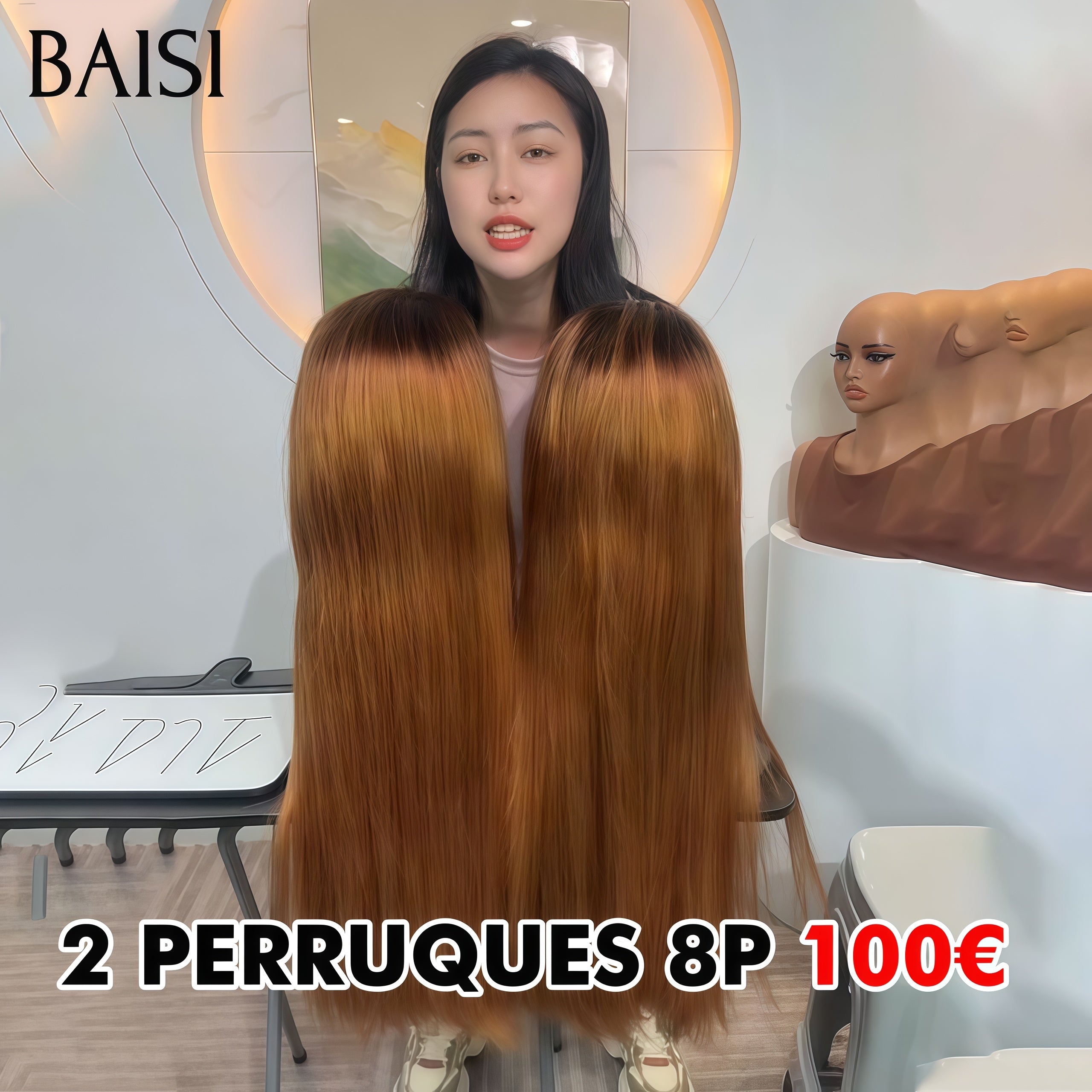 BAISI promo 2 perruques 100€ 8 Pouces 13X4 lace frontal Perruque Bob Lisse en couleur Marron en 100% Cheveux Humains