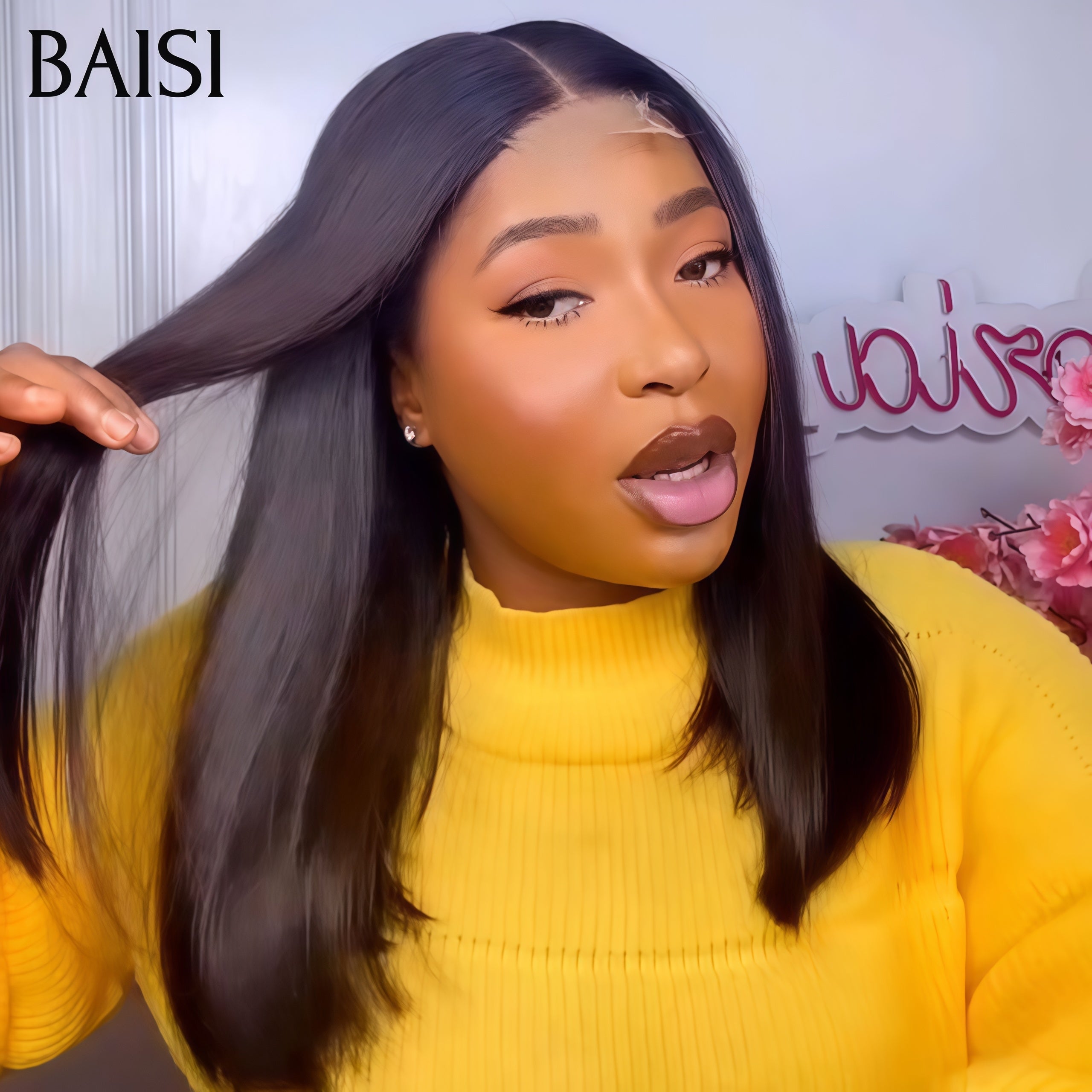 BAISI 2X lace closure Perruque lisse NOIR 100€ moitié prix 14 Pouces en 100% Cheveux Humains MP50