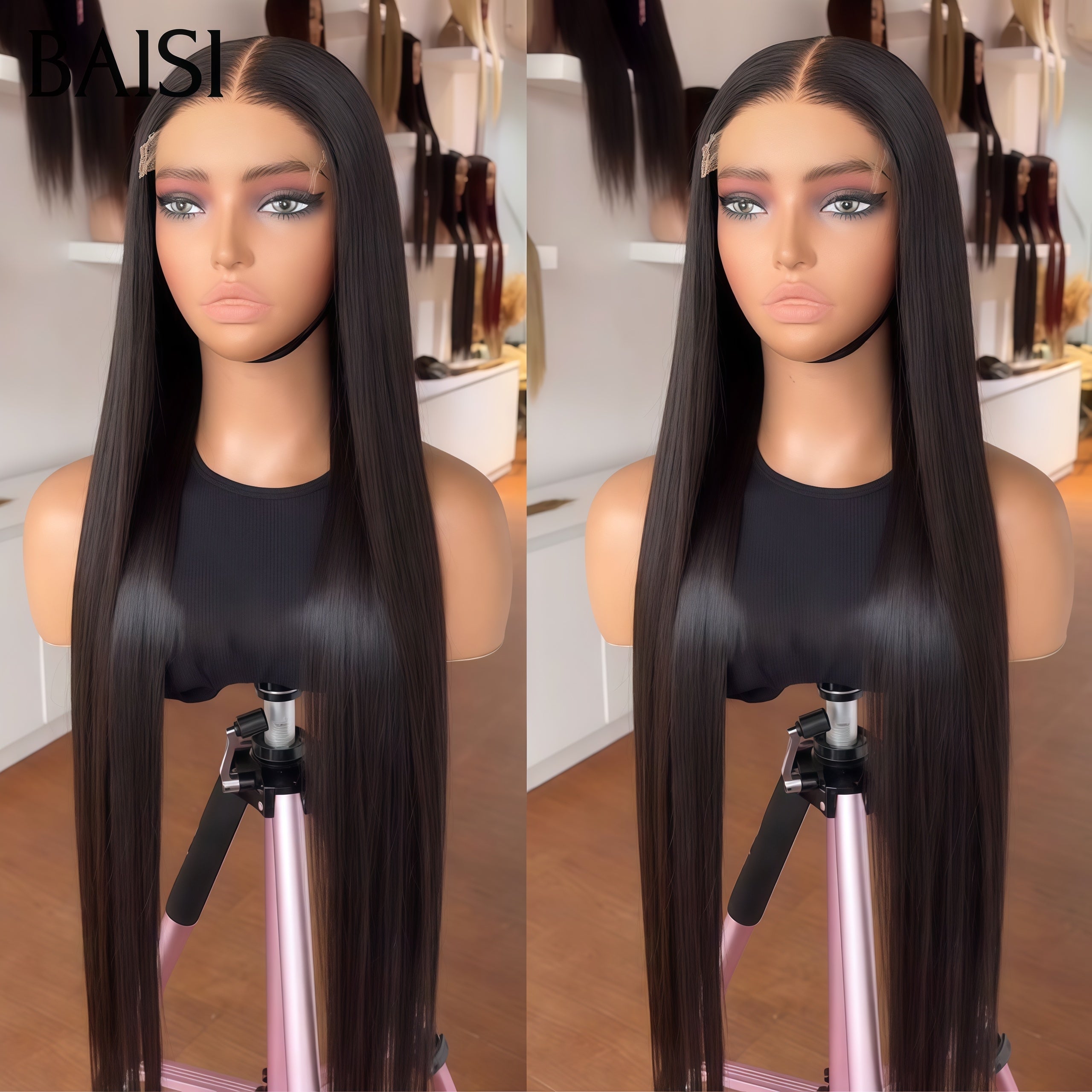 BAISI Offre spéciale BLACK FRIDAY Bas Prix 4X4 lace Closure Perruques Lisse NOIR 24 Pouces 136€ en 100% vrais cheveux humains