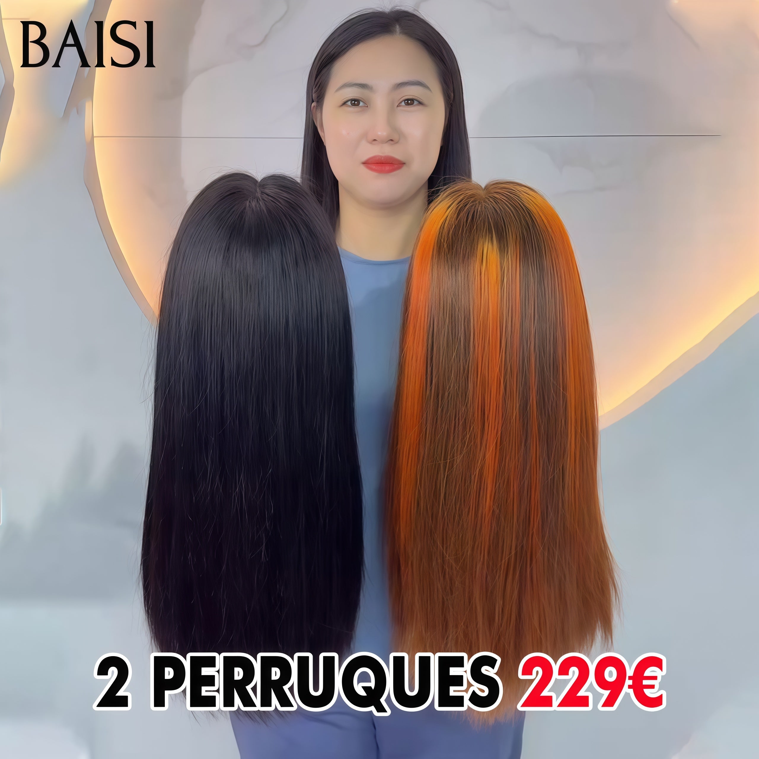 BAISI PROMO 2 perruques 229€ 2X6 lace closure en couleur Mixte orange et NOIR de luxe SDD BONE Straight Lisse Bob Haute Qualité en 100% Vietnam Hair