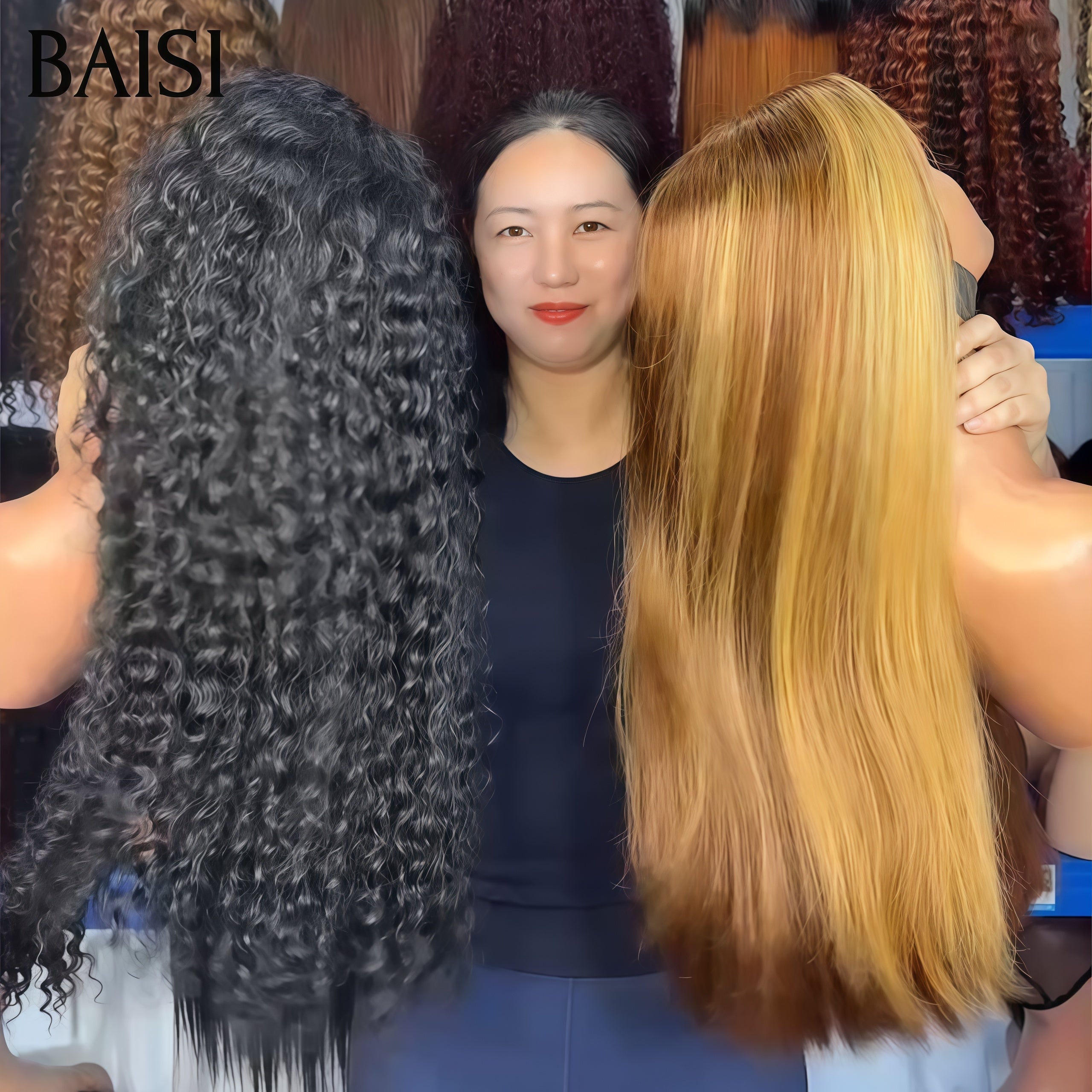 BAISI PROMO 2 Perruques 180€ 13X4 lace frontal curly wave 22 Pouces en couleur noir et  20 Pouces Lisse Mixte Miel Moitié Prix en 100% cheveux humains