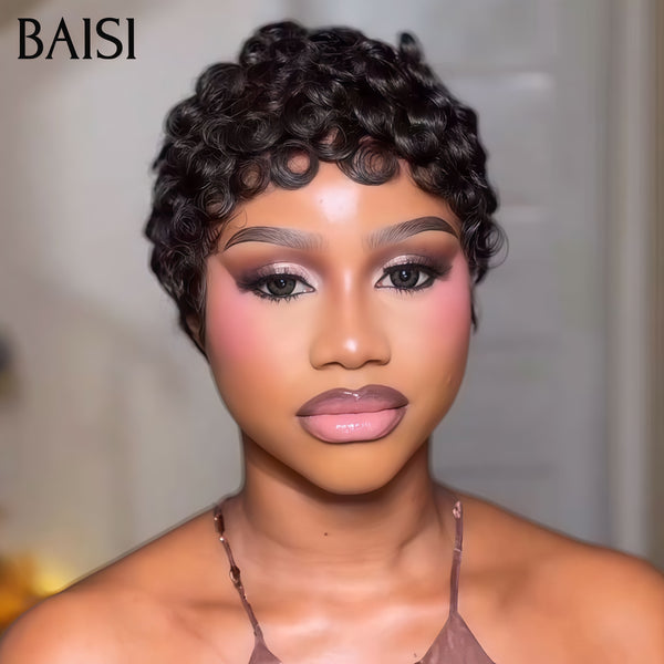 BAISI  Perruque Chioma pixie sans lace 39€ finger wave NOIR Moitié Prix Livraison Express 48H en 100% cheveux humains