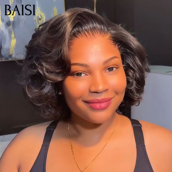 BAISI BLACK FRIDAY PROMO Stocks limités 69€ pixie Perruque egg wave NOIR avec lace frontal en 100% Cheveux Humains