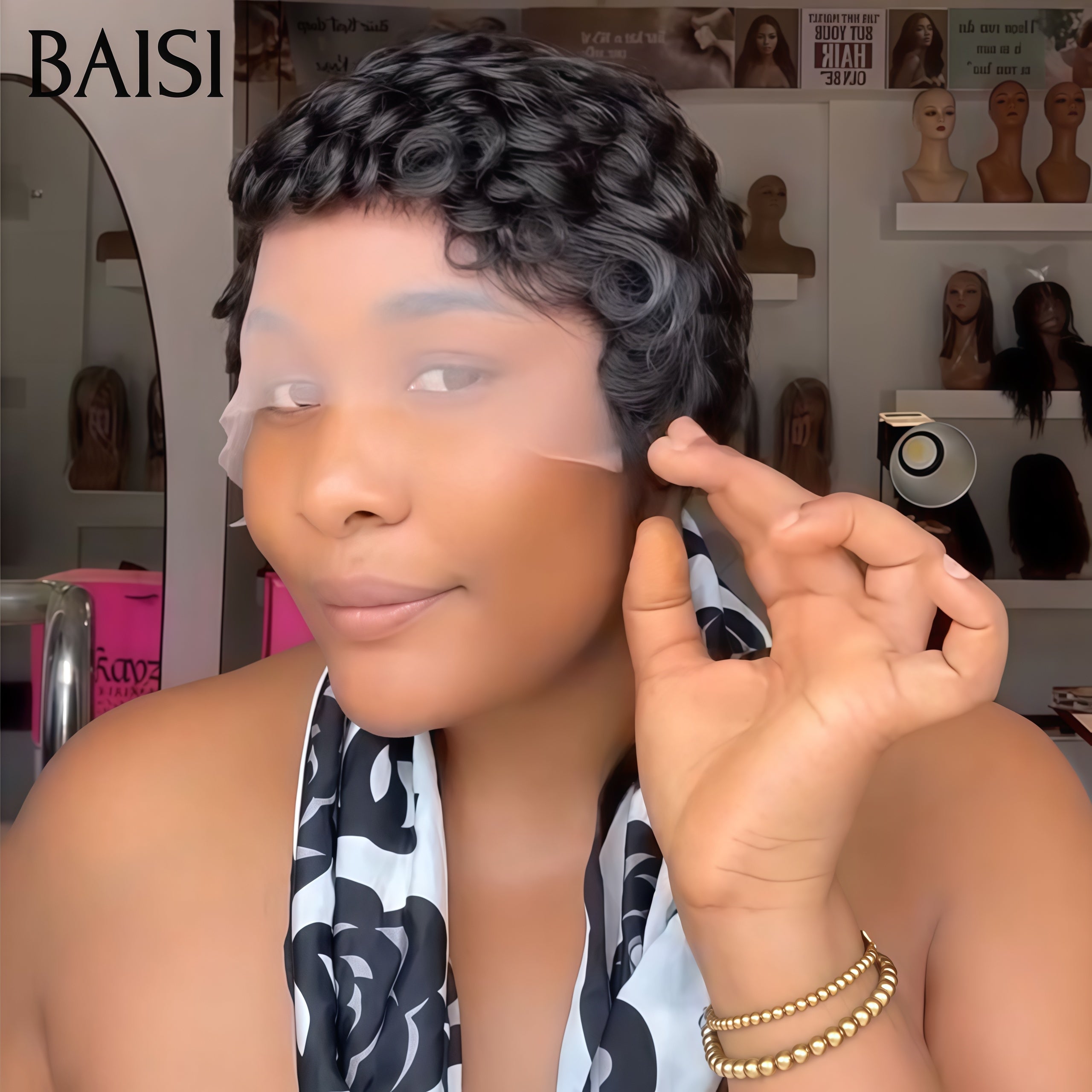 BAISI perruque Bob chioma pixie finger wave 55€ avec frontal moitié prix en 100% cheveux humains