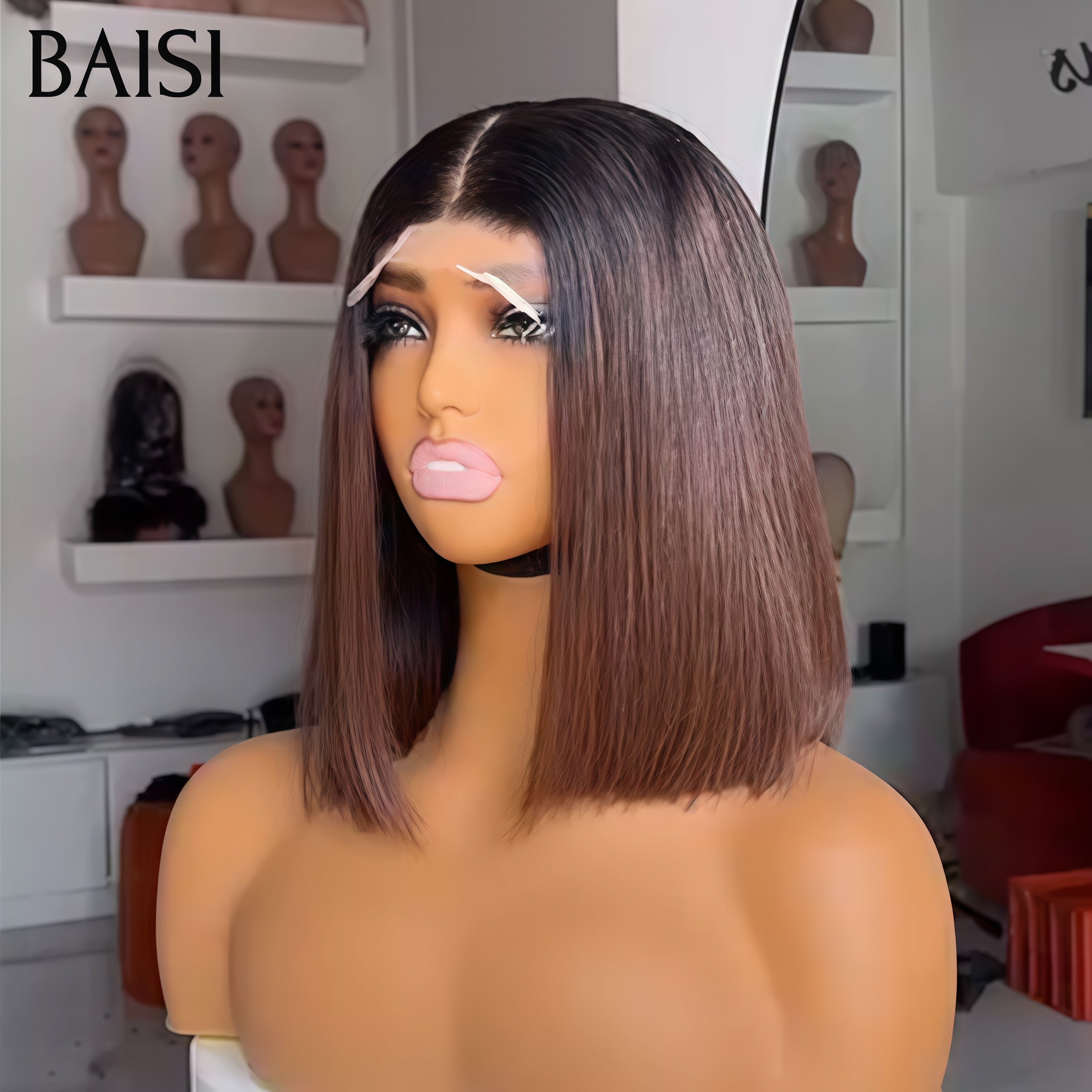 BAISI 4x4 Frontal Perruque Lisse En Couleur Marron 1BT4# 10 pouces 75€ En 100% Cheveux Humains