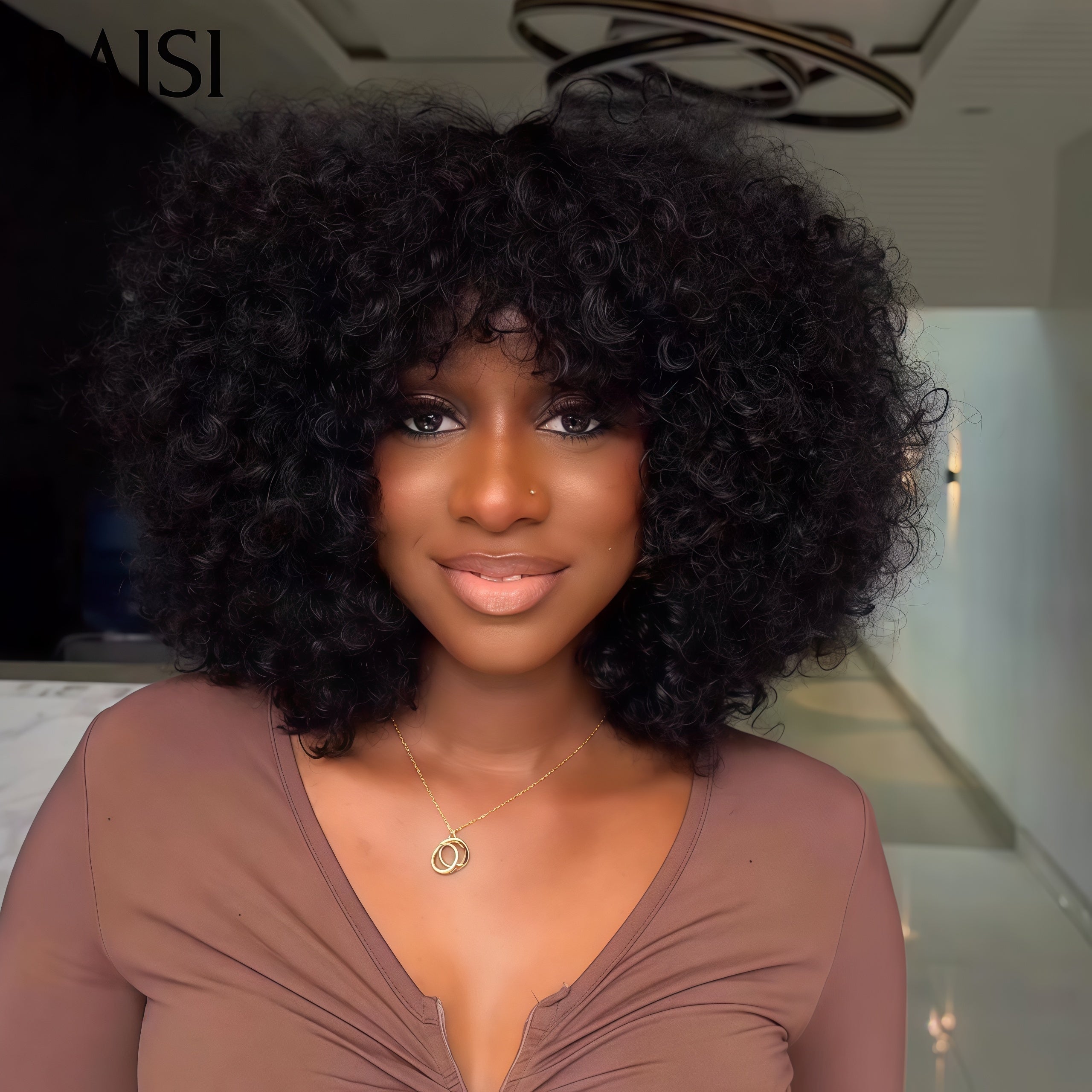 BAISI Achetez 2 perruques minimum au prix d'usine fournisseur Perruque curly Wave avec Frange  En 100% Cheveux Humains En Cheveux Indians Brésiliens De Bonne Qualité (Pas besoins de code)