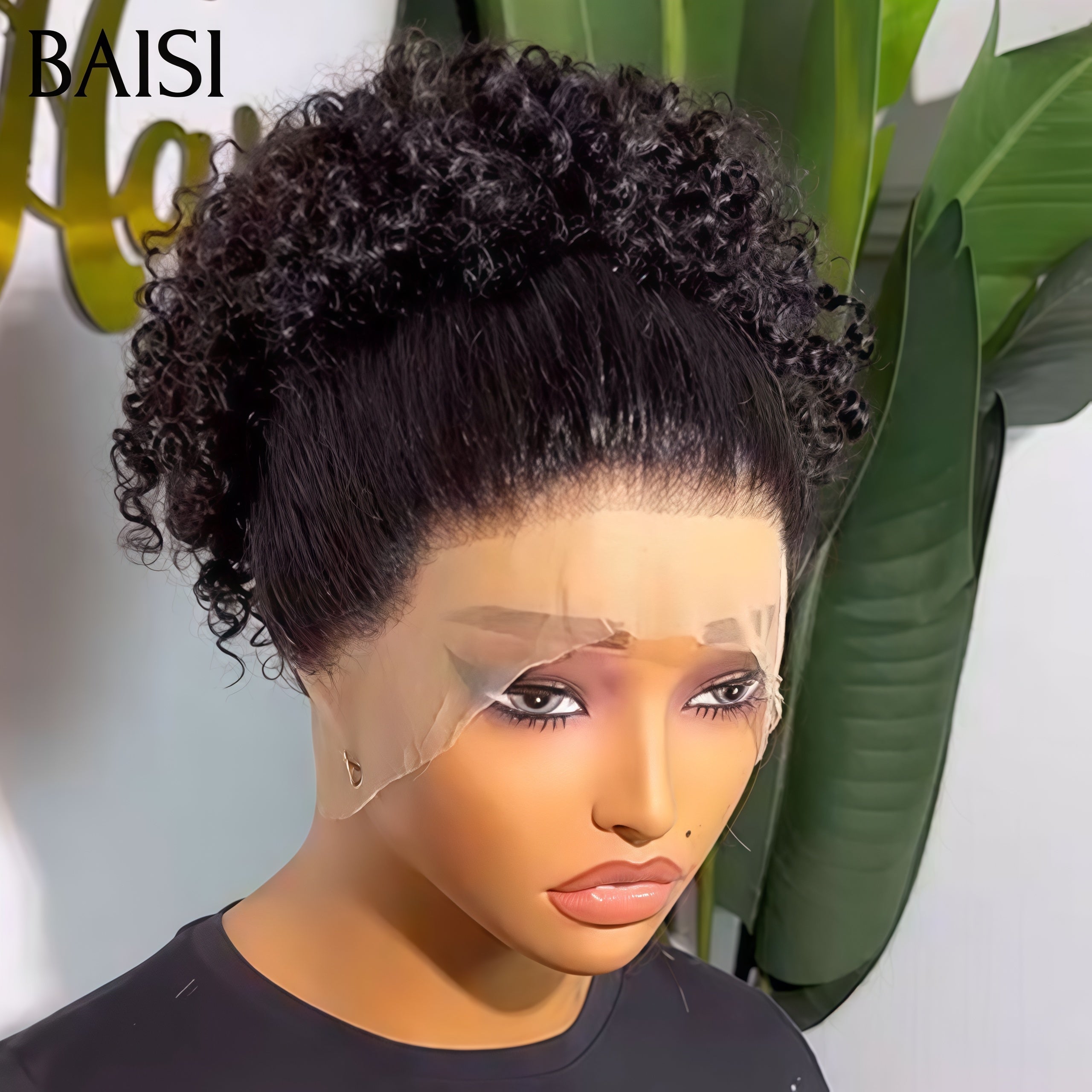 BAISI 360 Lace Perruque avec en chignon bun curly wave Couleur naturelle 159€  16 pouces en 100% Vrais Cheveux Humains Coiffure Chignion