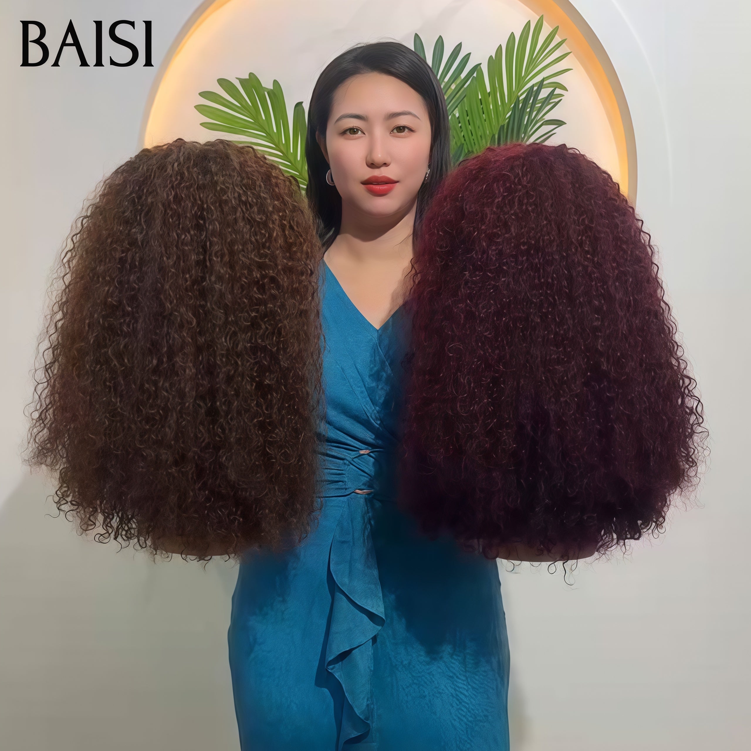BAISI Flash Offer 2 Perruques 150€ 4x4 Lace closure Perruque 250% de volume water wave en couleur Bordeaux 99J# et Marron 14 Pouces en 100% Cheveux Humains