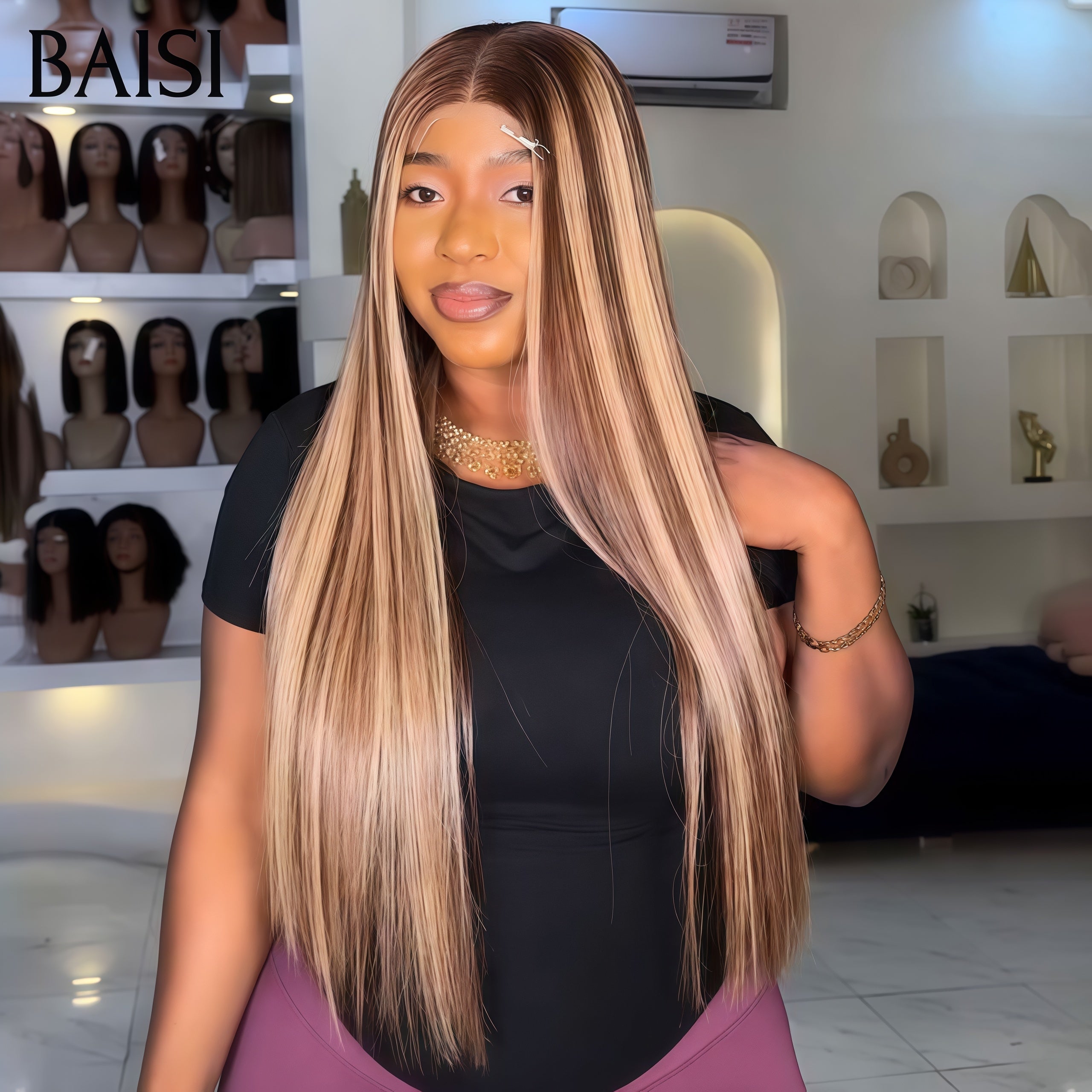 BAISI SDD BONE Straight 2X6 lace closure perruque en couleur Marron Mixte Miel de luxe Lisse Haute Qualité en 100% Vietnam Hair