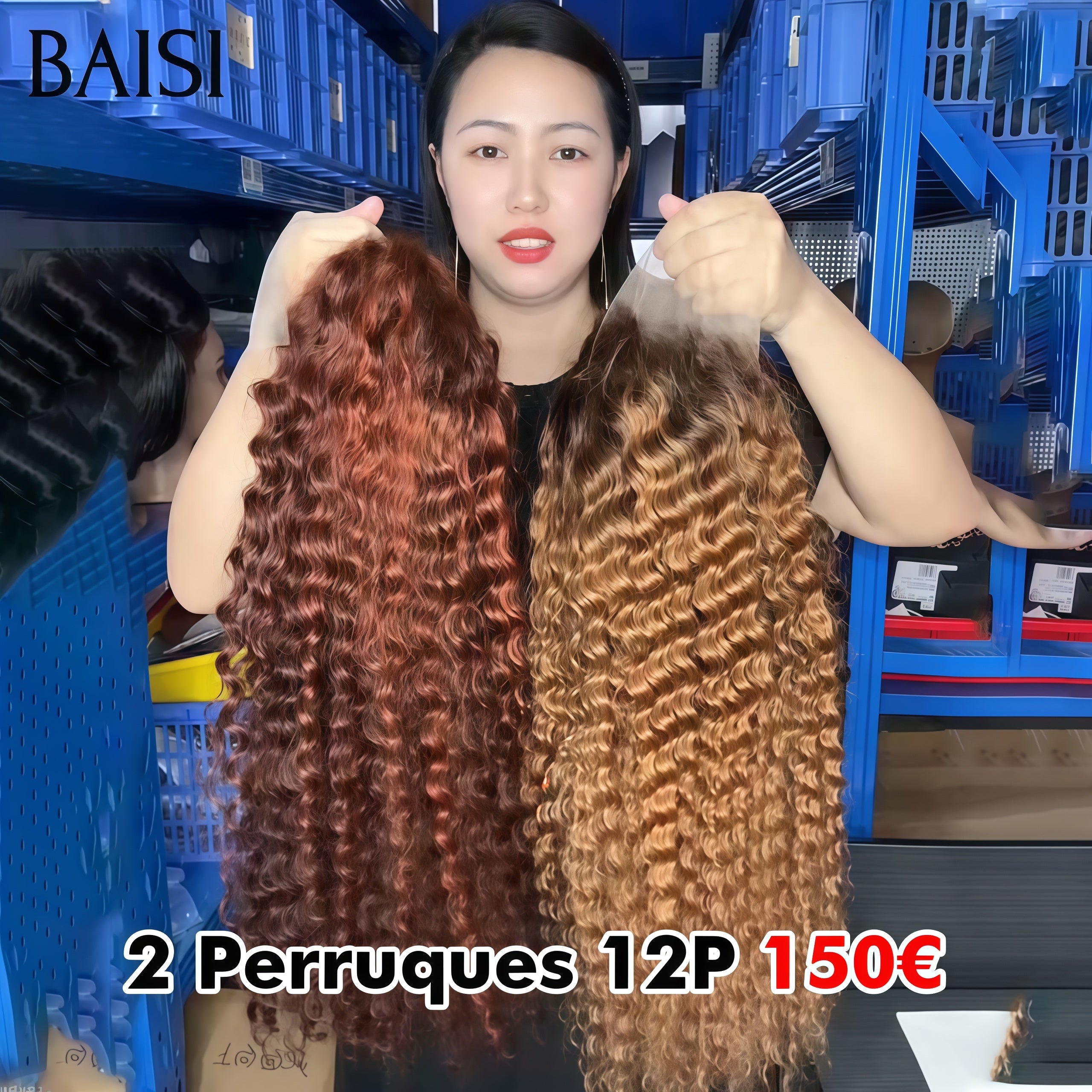 BAISI Promotion Vente en gros 2 perruques 150€ T-patr lace12 Pouces en couleur Marron et Miel 100% vrais cheveux humains