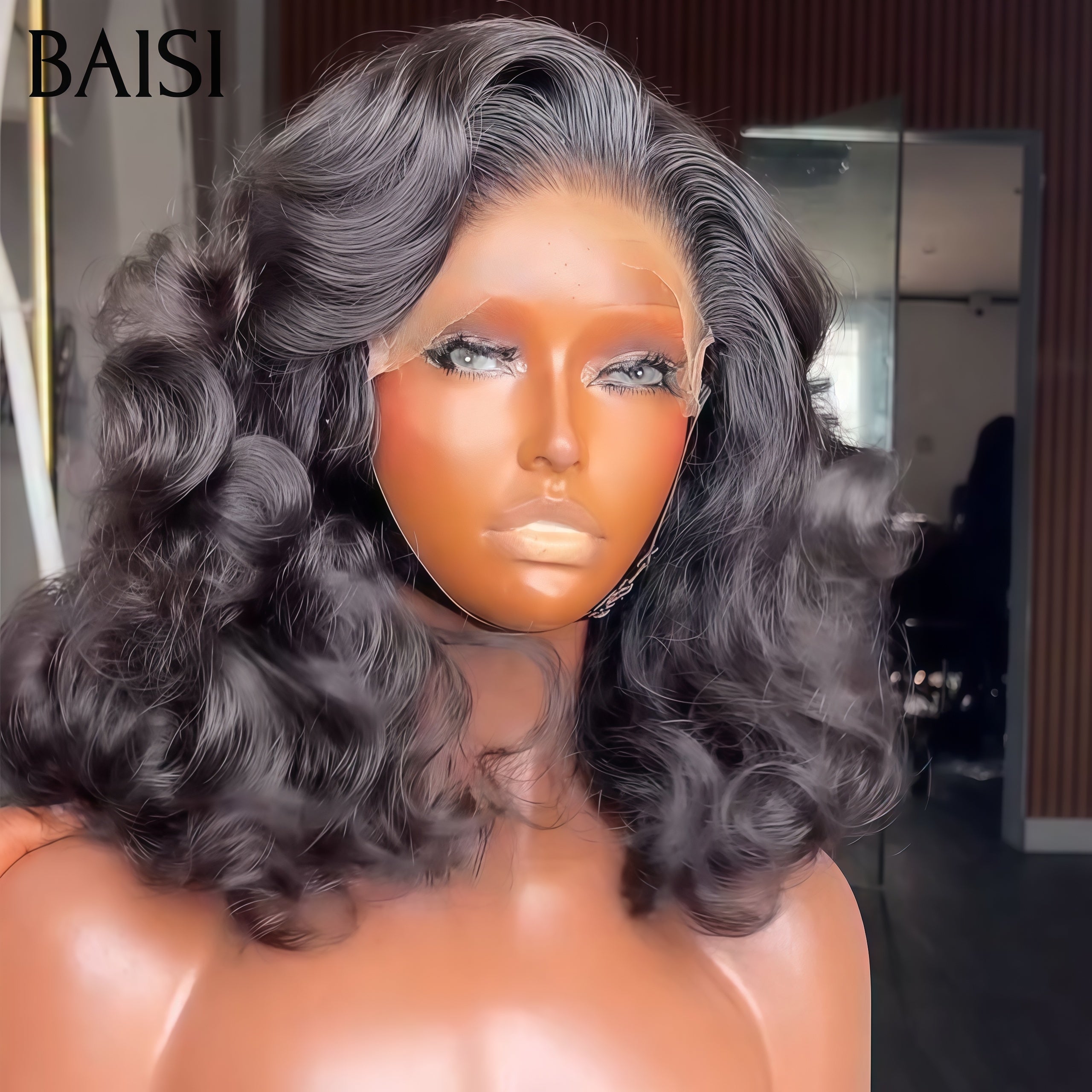 BAISI Perruque avec 5x5 lace closure Bouclée Egg Wave 12 pouce BLACK FRIDAY Bas Prix 75€ NOIR En 100% Cheveux Humains