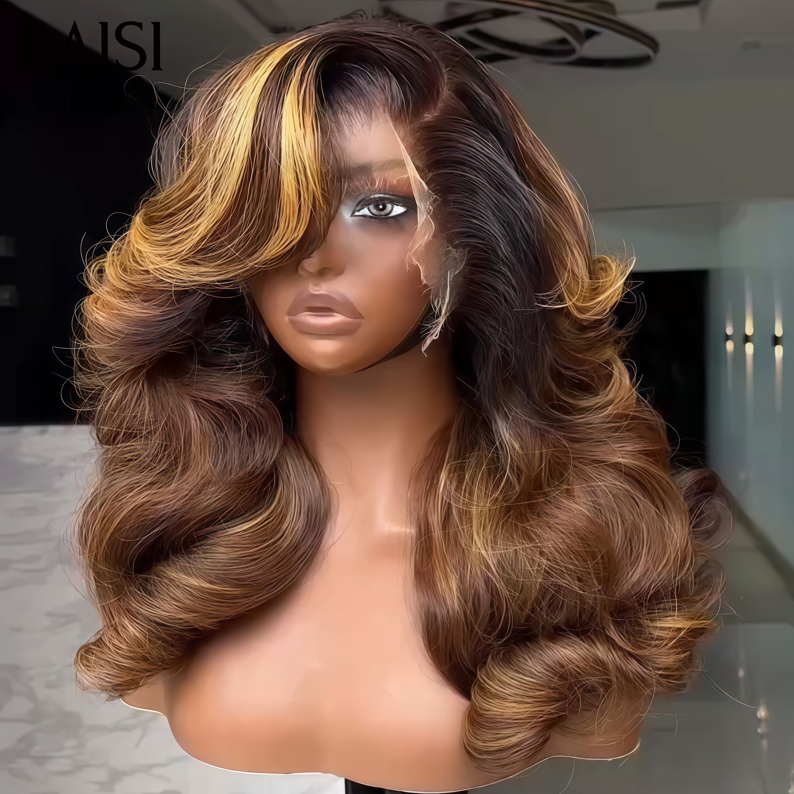 BAISI Perruque avec lace frontal 13x4 Bouclée Egg Wave 8 pouce 56€  en couleur Marron Mixte Miel En 100% Cheveux Humains