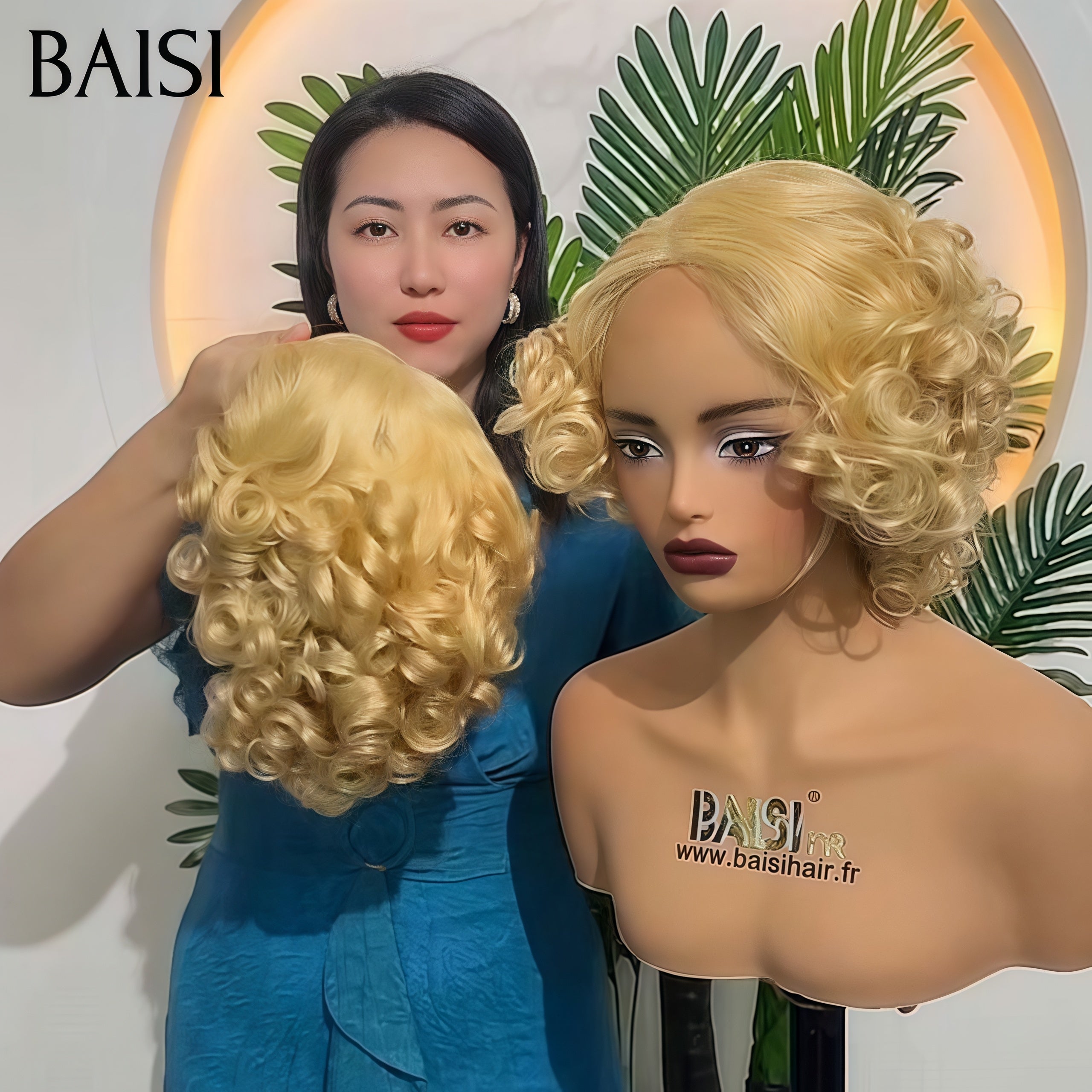 BAISI 4x4 lace closure Perruque Bouclée Egg Wave 78€ Moitié Prix 12 Pouces en couleur blonde 613#  En 100% Cheveux Humains