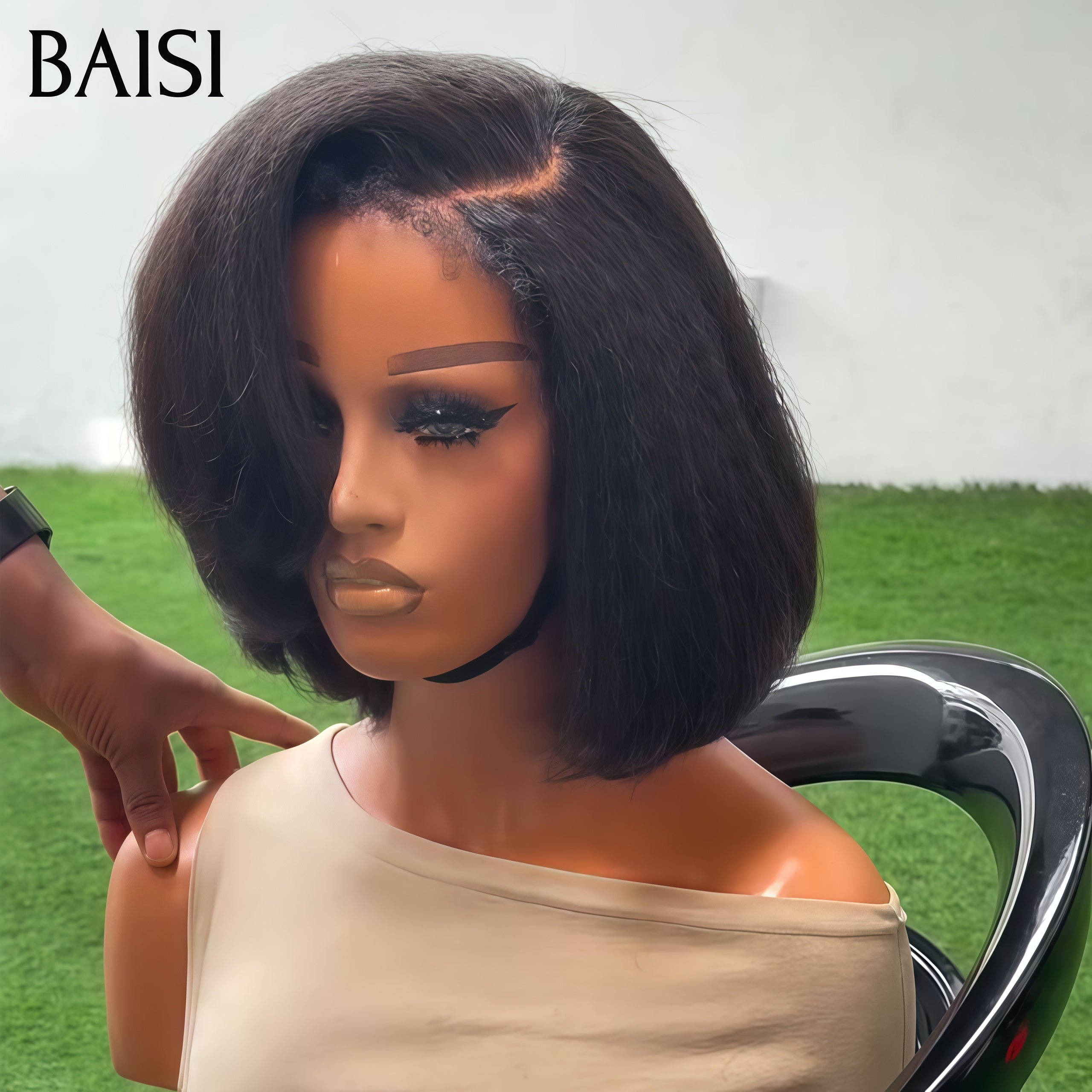 BAISI pour revendre perruque 13x4 lace frontal kinky straight BOB 10 pouces 88€ NOIR en 100% vrais cheveux humains
