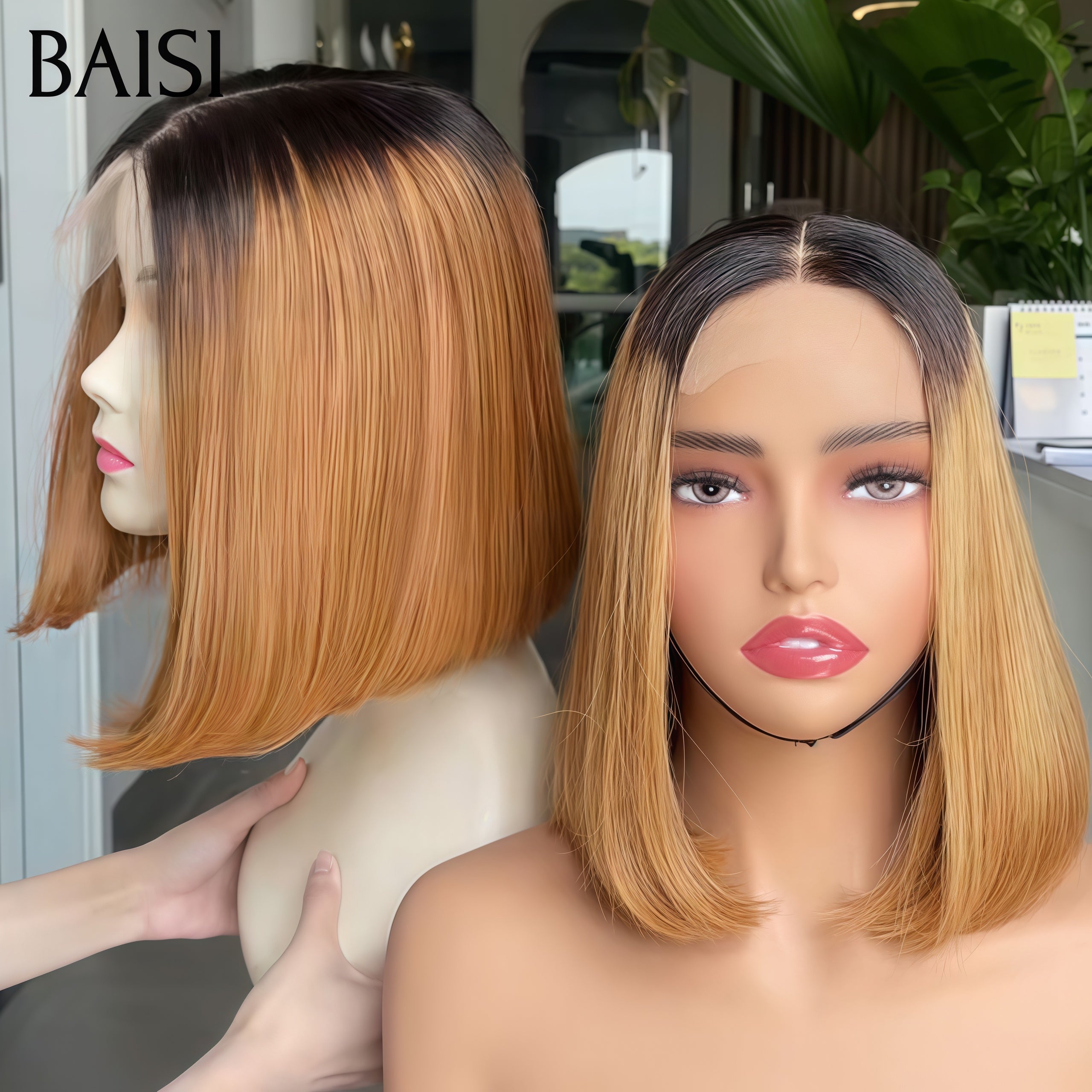 BAISI 2X6 lace closure perruque 100% Vietnam Hair  en couleur noir avec racine Miel 1BT27# de luxe SDD BONE Straight Lisse Bob Haute Qualité en 100% Cheveux Humains