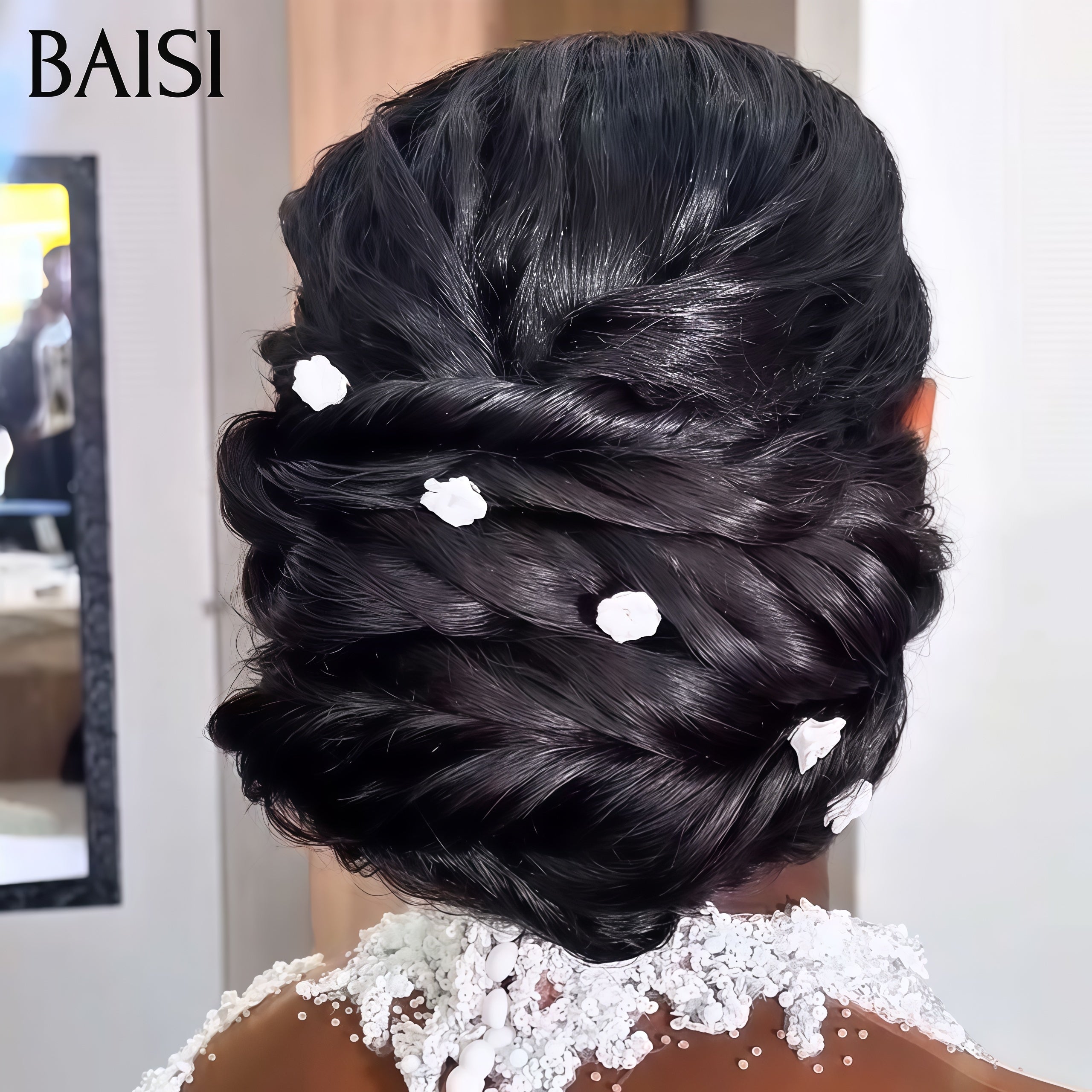 BAISI Coiffure de luxe Darlene Perruques Mariage noir Prête à porter chignon et personalisation comme sur la vidéo 100% identique avec lace frontale événement spécial