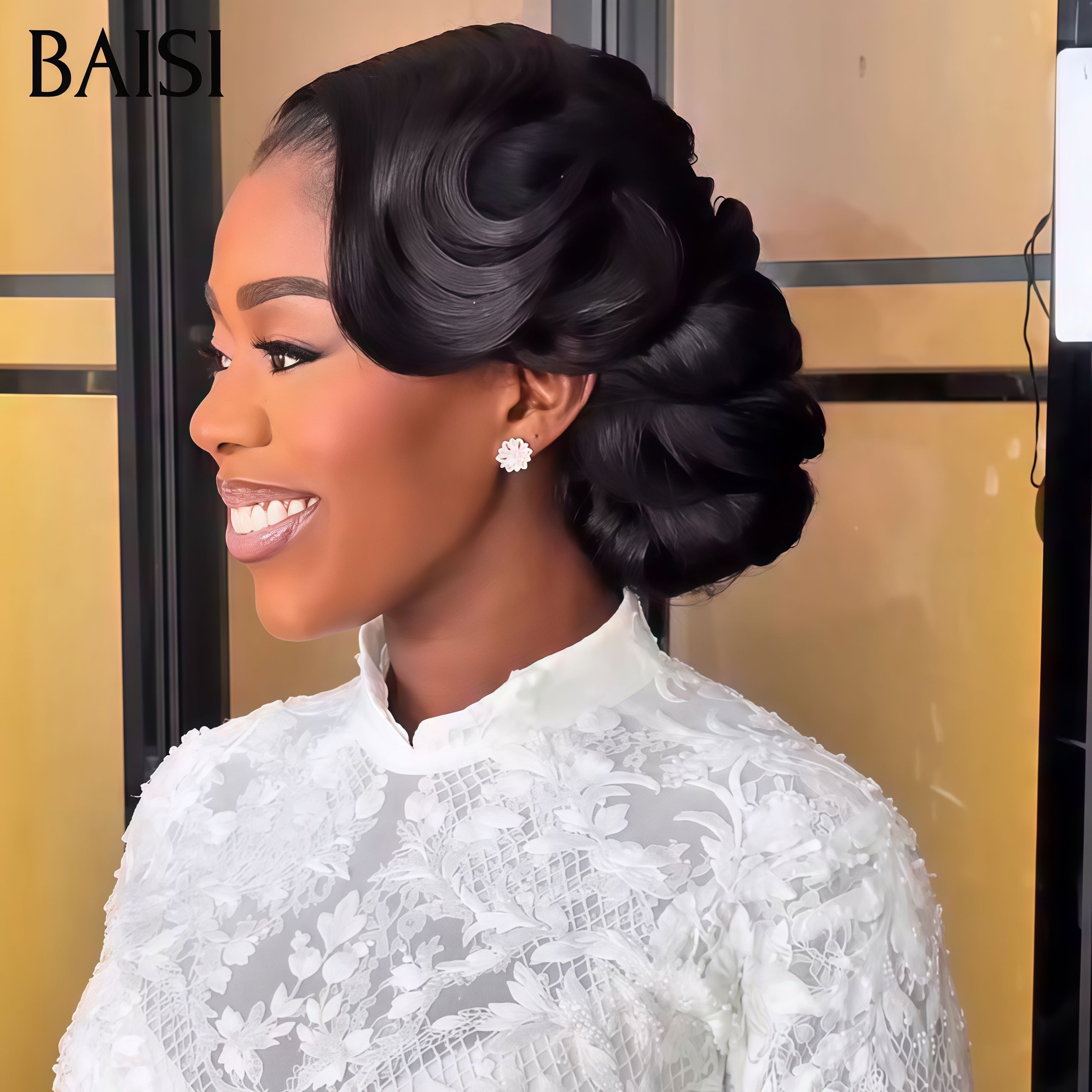 BAISI Coiffure de luxe Debby Perruques Mariage noir Prête à porter chignon et personalisation comme sur la vidéo 100% identique avec lace frontale événement spécial