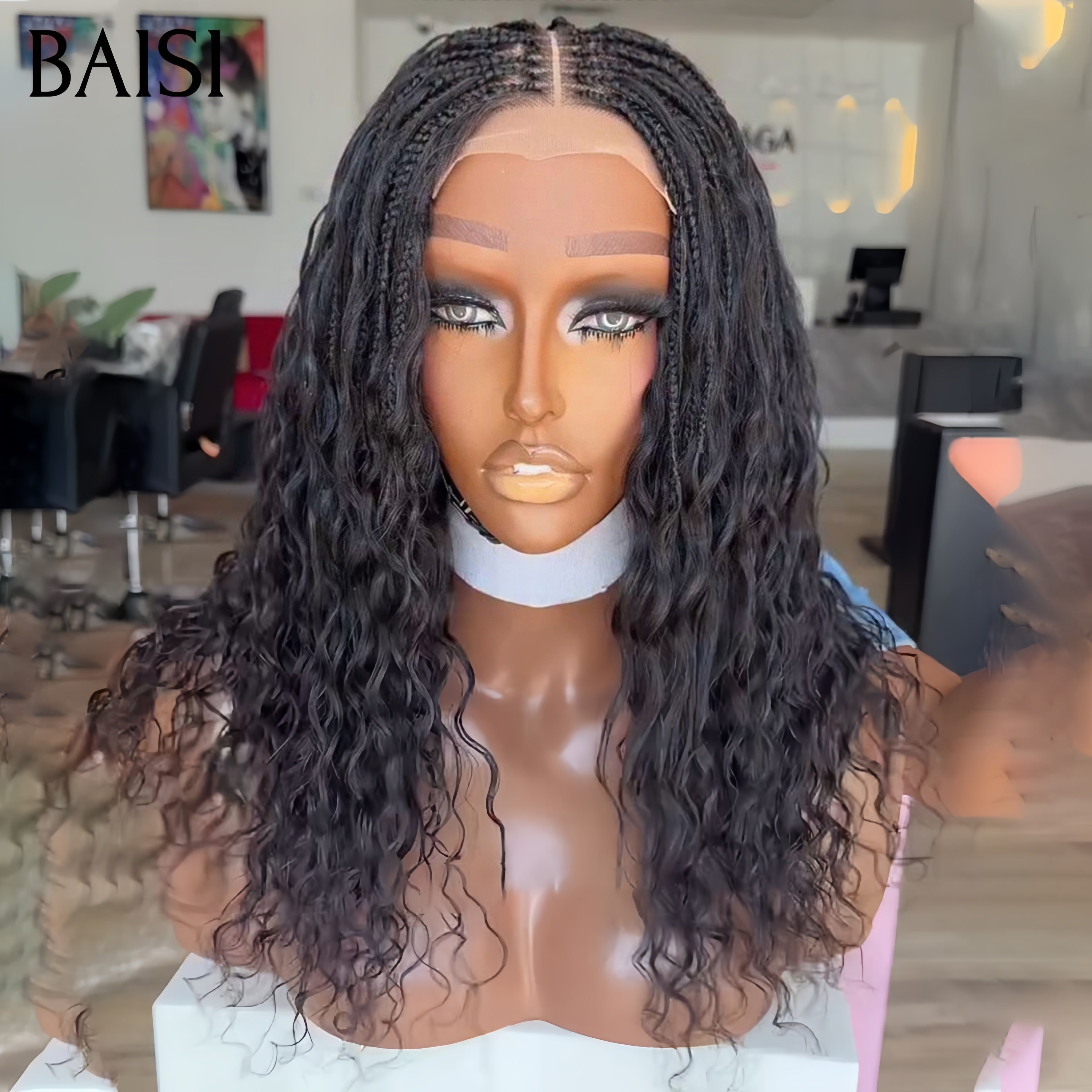 BAISI perruque 18 Pouces curly wave avec lace frontal Petite natte frisé 99€ 100% cheveux humains