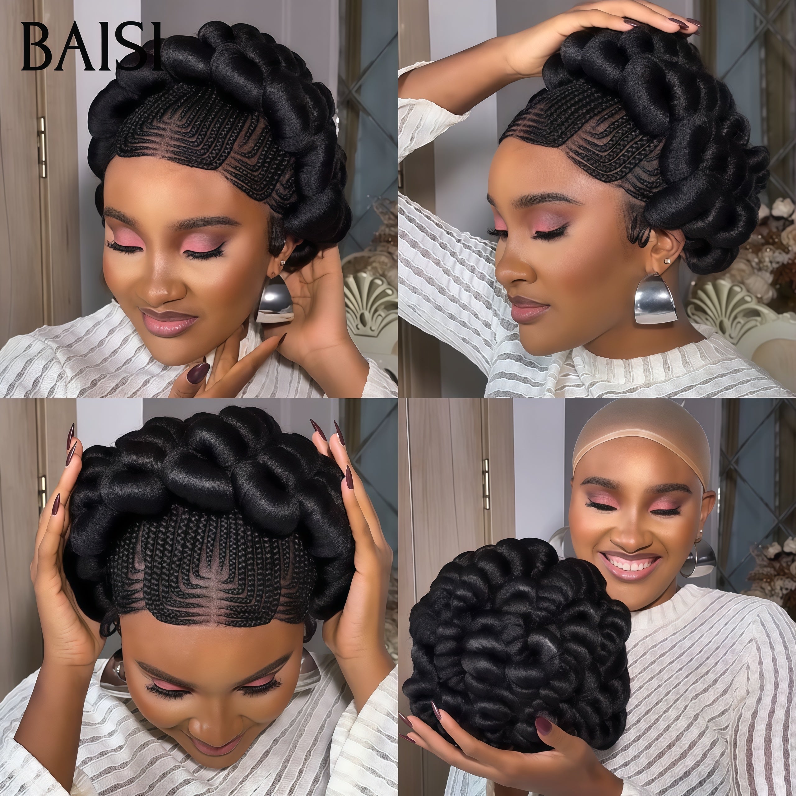 BAISI Perruque 169€ Tresses transparentes pour femmes noires 100% Cheveux Naturels perruque avec Petite natte NOIR 100% cheveux humains