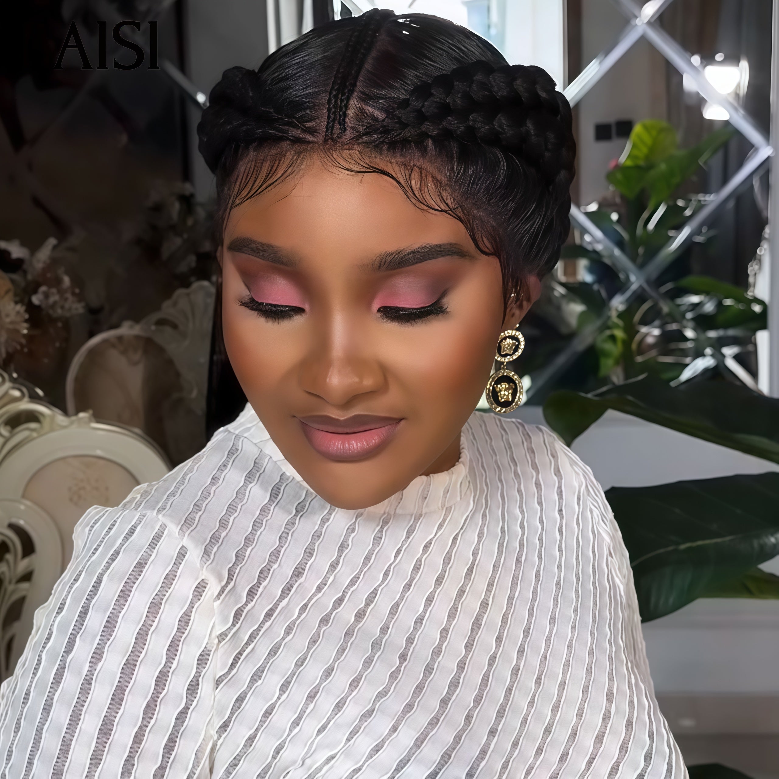 BAISI Perruque 149€ Full Lace avec coiffure style tresses regroupées en chignon en 100% comme indiqué sur la photo En 100% cheveux humains