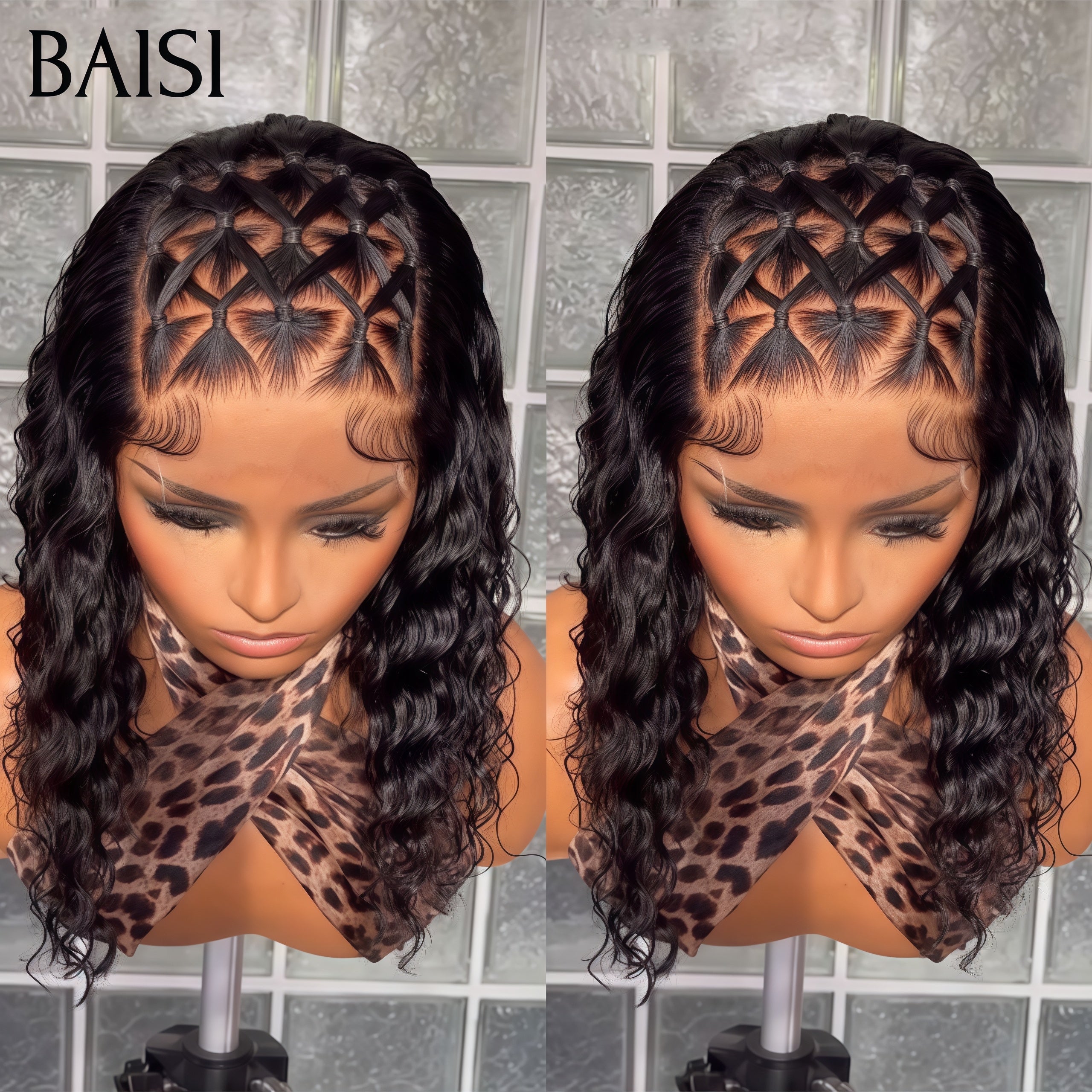 BAISI Grande lace frontal avec natte curly wave 18 Pouces 99€ NOIR Perruque Full Lace Coiffure 100% Comme le montre l'image en 100% vrais cheveux humains