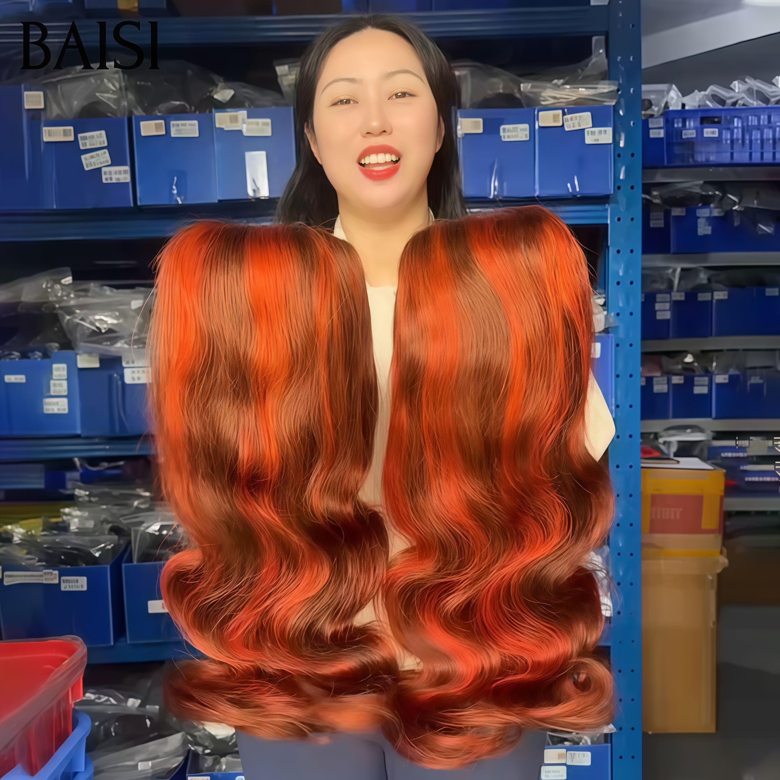 BAISI promotion 100€ lace frontal 13x4 Perruque Body wave 18 Pouces en couleur Marron Mixte orange en 100% Cheveux Humains