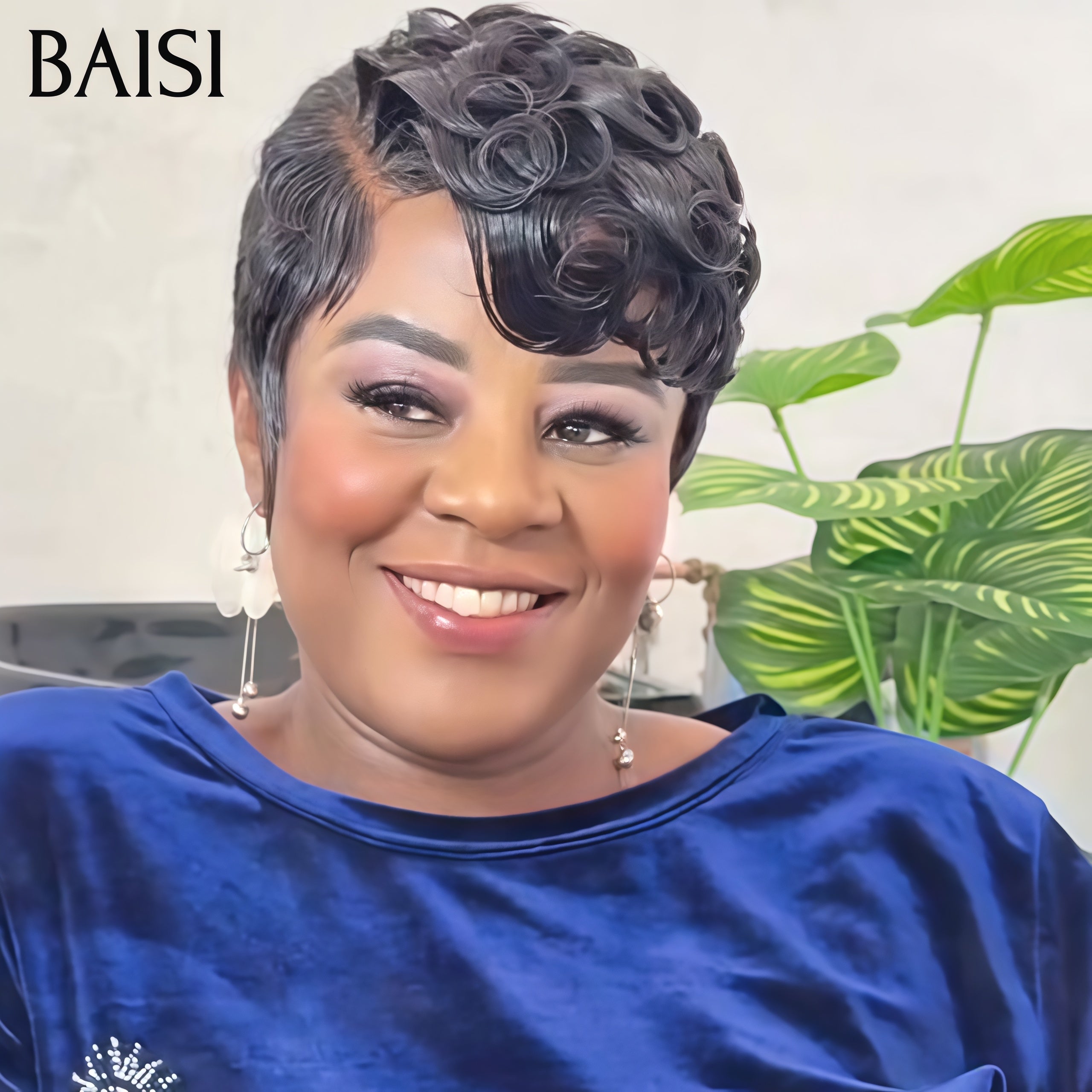 BAISI Perruque Chioma pixie finger wave noir avec frontal 1 achetée + 1 cadeau OFFERT 52€ en 100% Cheveux Humains