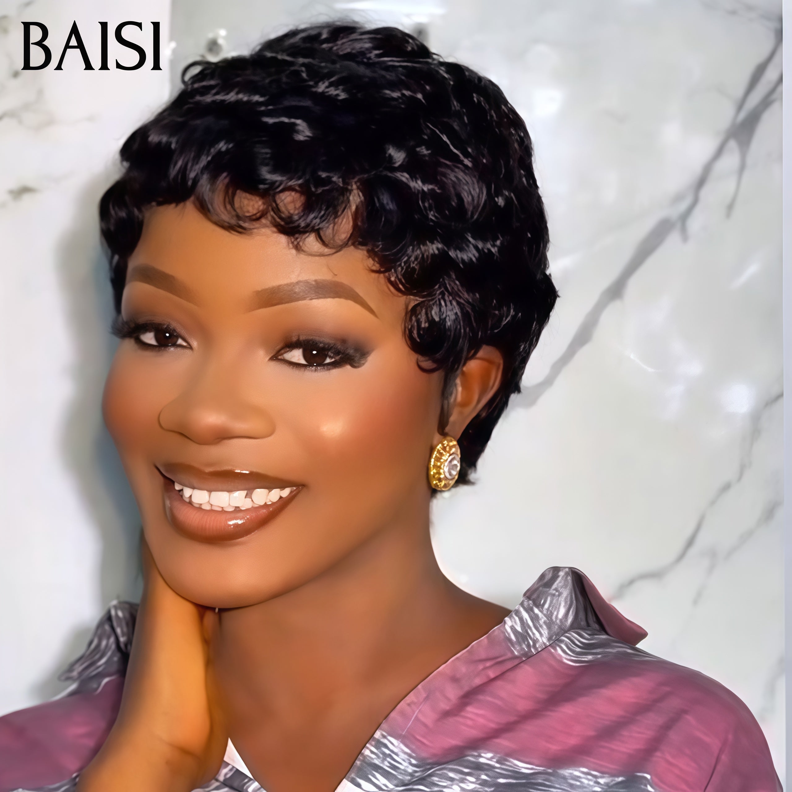BAISI Vente Flash 13X4 Lace Perruque chioma finger wave ou afro curly -905  En Couleur Naturelle