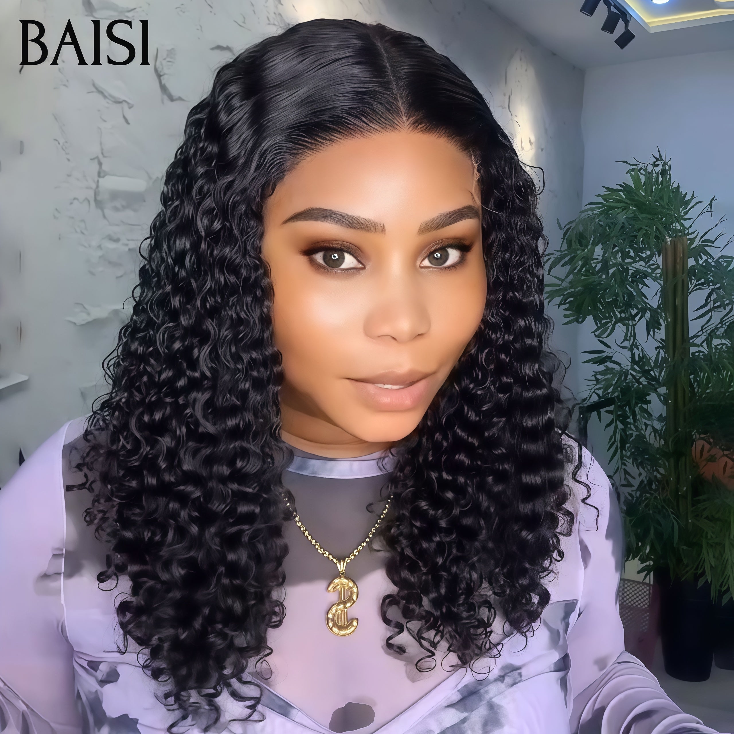BAISI Flash Offer 13x4 Lace frontal Perruque 10 pouce NOIR water wave 60€ en 100% Cheveux Humains