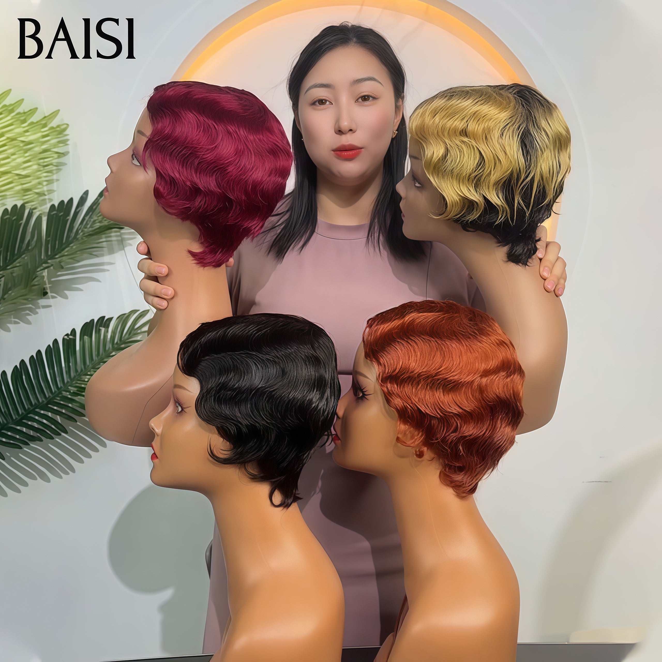 BAISI Grande PROMO 4 perruques 80€ pixie water wave petite coupe fabriqué à la machine en 4 couleurs  en 100% vrais cheveux humains