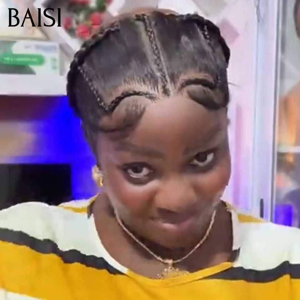 BAISI Lace Frontale avec natte 49€ moitié prix prête à porter sans colle simple et efficace résultat beau et naturel  En 100% Cheveux Humains MP50