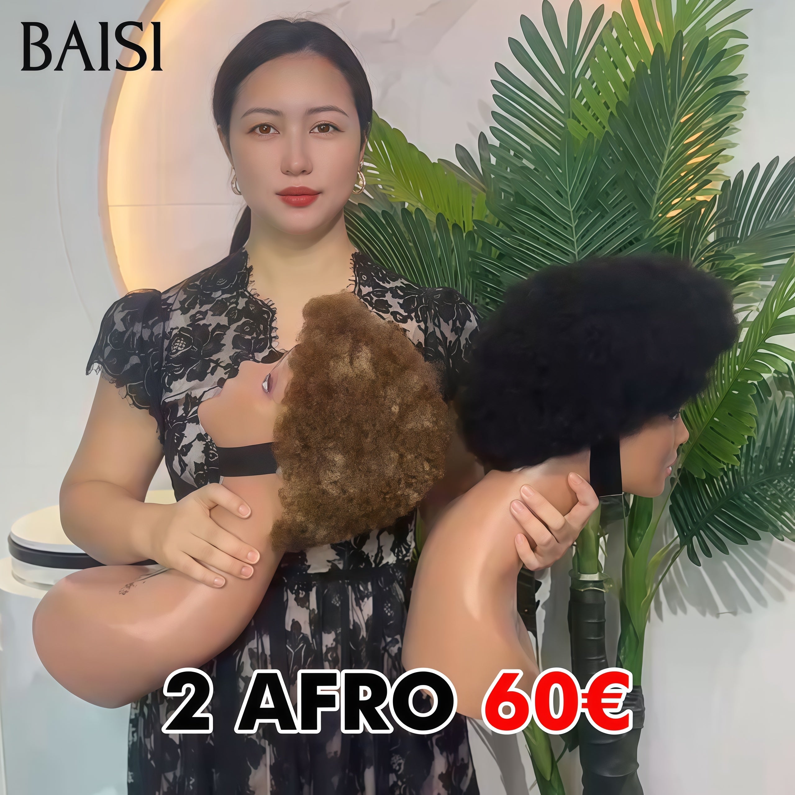 BAISI Grande PROMO 2 perruques 60€ pixie 13X4 lace frontal afro curly en couleur Marron Mixte miel et sans Colle NOIR en 100% vrais cheveux humains