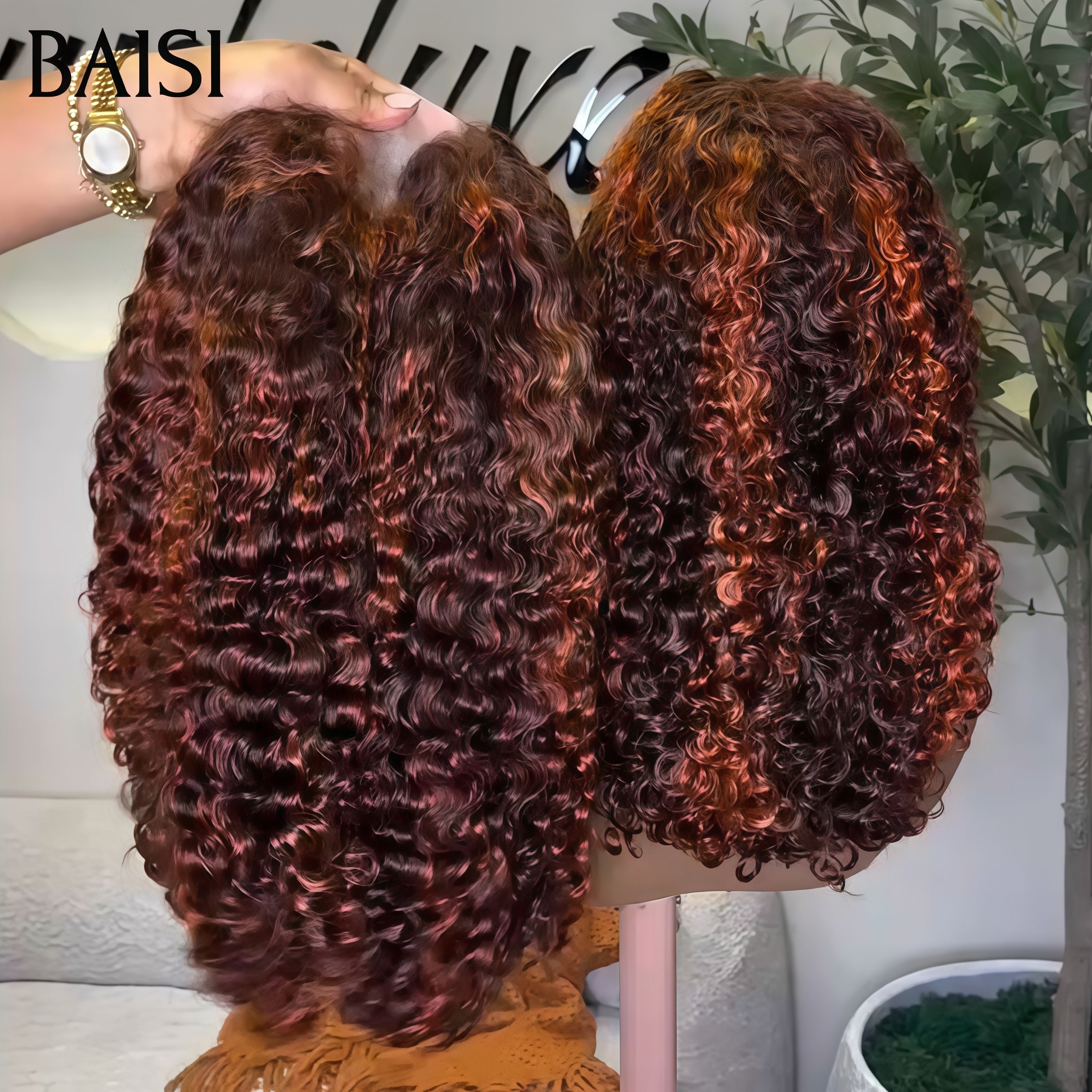 BAISI 4X4 lace closure perruque 12 Pouces 95€ 100% Vietnam Hair water wave BOB en couleur marron Mixte orange de luxe en 100% Cheveux Humains
