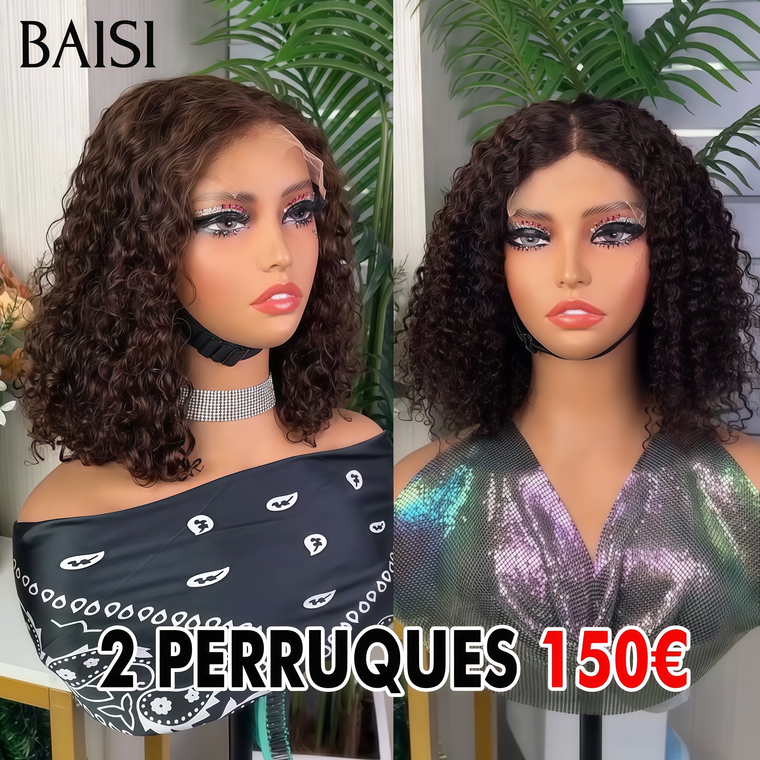 BAISI Lot De Perruque Ventes En Gros 2 Perruques 150€ 4x4 lace curly wave En 100% Cheveux Humains